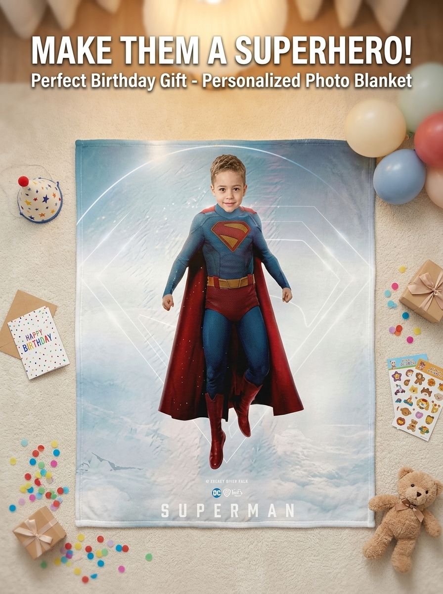 Custom Photo Superhero Flannel Blanket Personalized Face Throw Ultra Soft Cozy Fleece Bedding Keepsake Gift