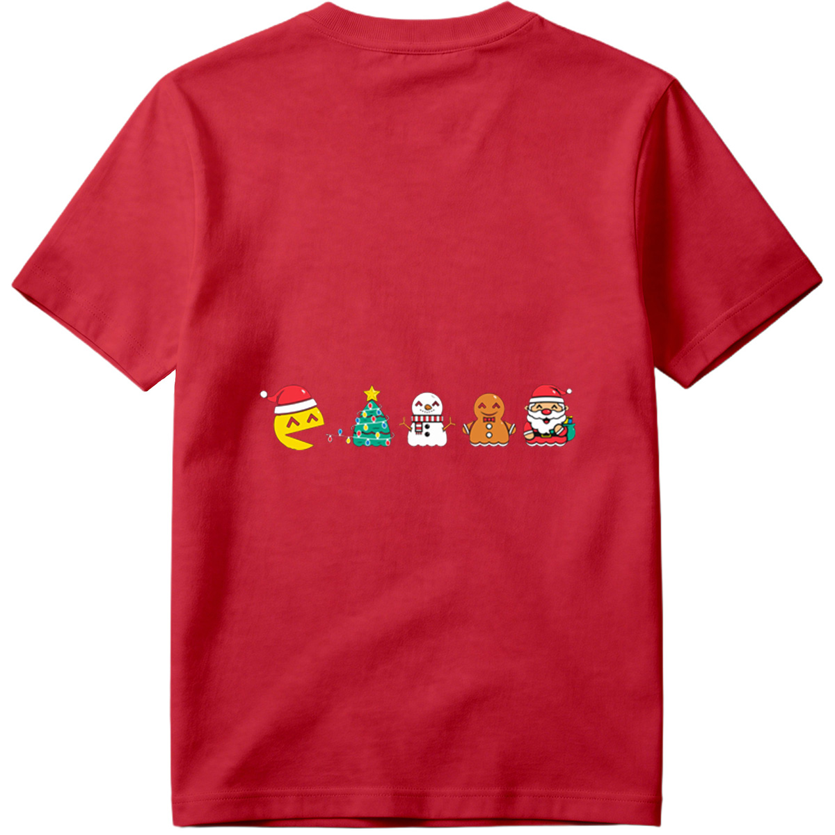 Pac-Man Christmas Characters: Pac-Man, Christmas Tree, Snowman, Gingerbread Man, Santa Claus - Tee