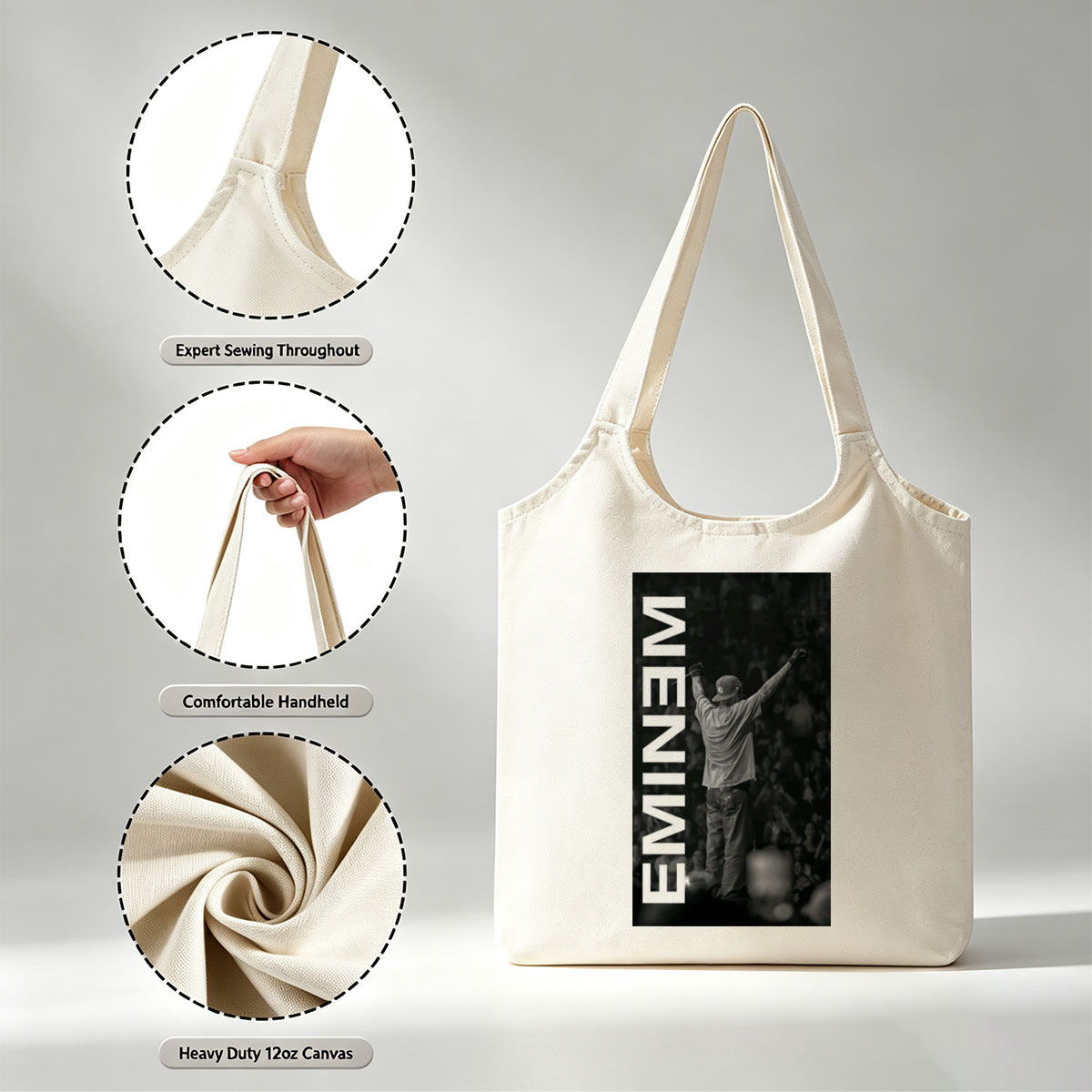Eminem Live Performance Black and White Concert Photo - Canvas shoulder bags/