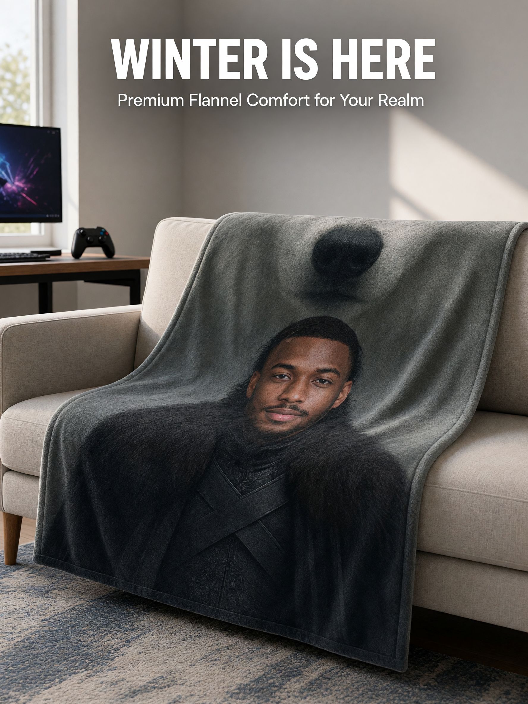 Custom Face Photo Flannel Fleece Blanket Personalized Portrait Throw Ultra Soft Anti-Pilling Cozy Bed Couch Gift