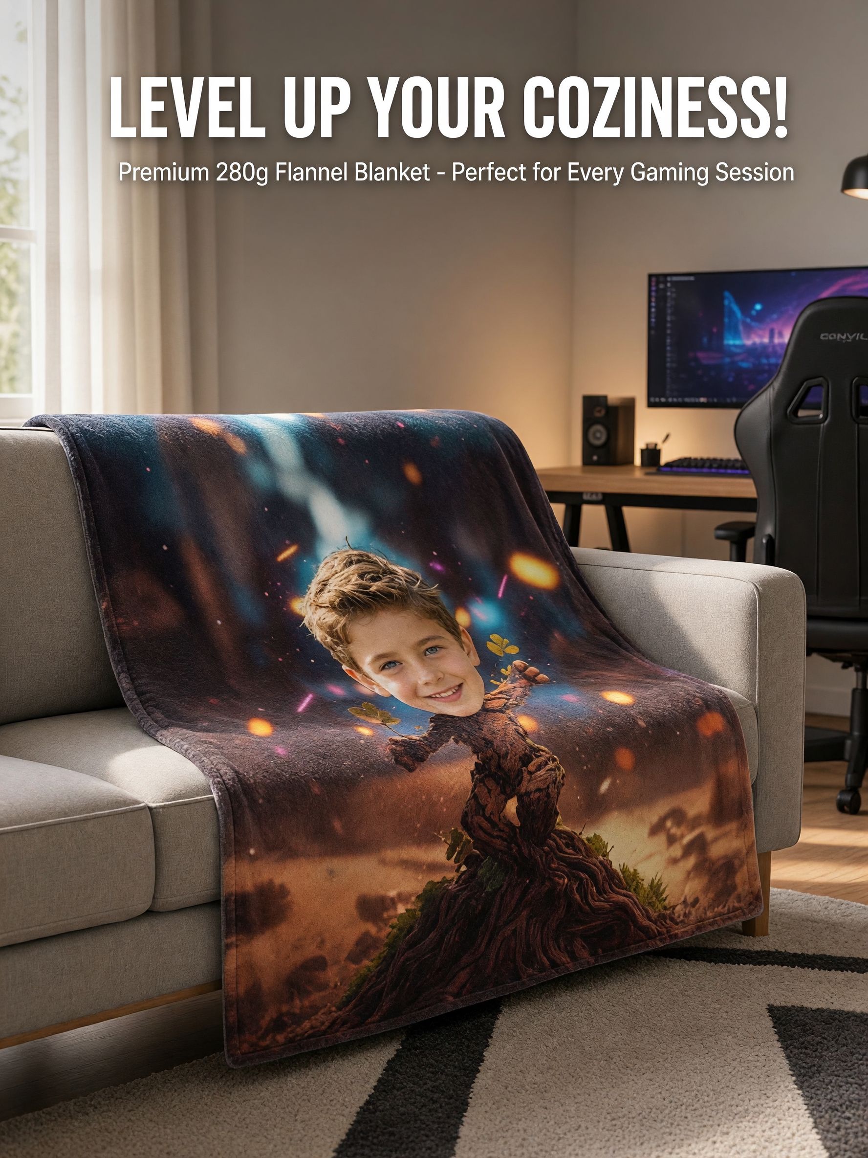 Custom Photo Face Flannel Throw Blanket Personalized Big Head Portrait Print Ultra Soft Anti-Pilling Fleece Cover for