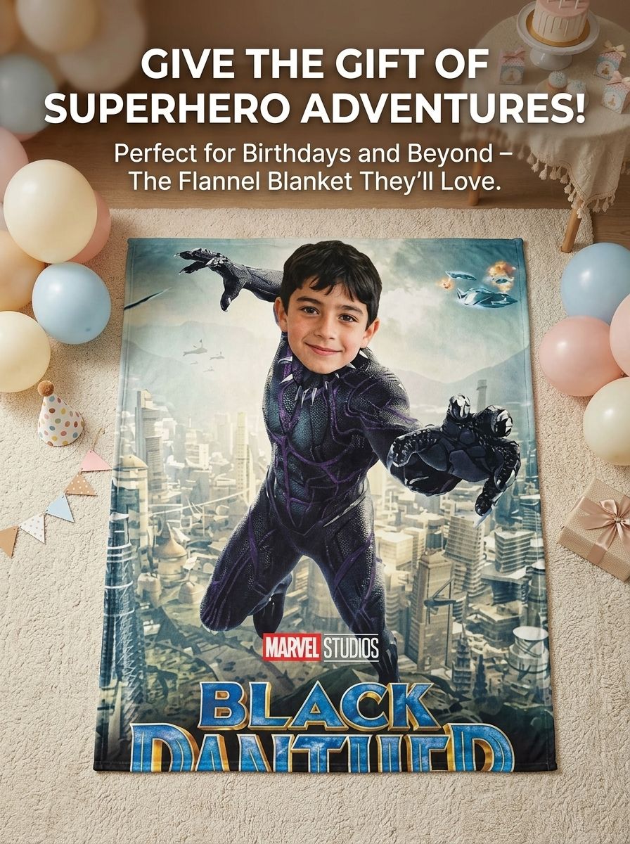 Custom Face Superhero Flannel Fleece Blanket Ultra Soft Cozy Personalized Throw Blanket Ideal Gift for Kids and Family