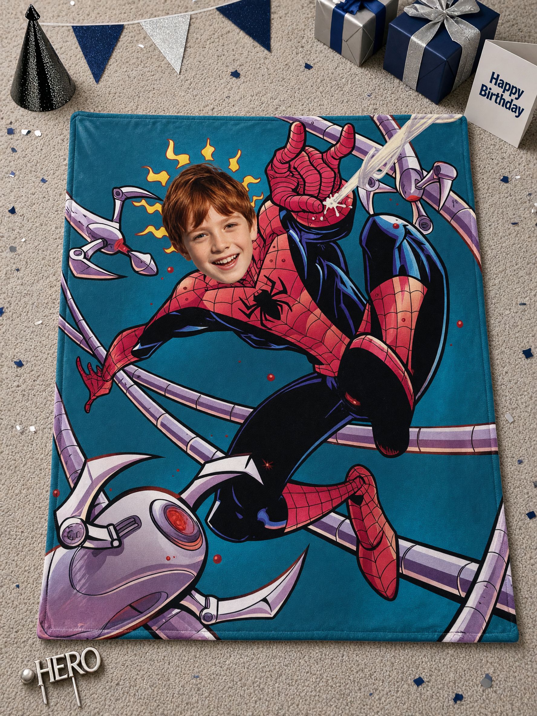 Custom Superhero Photo Face Blanket, Ultra Soft Anti-Pilling Flannel Throw, Ideal Personalized Gift for Kids and Teens