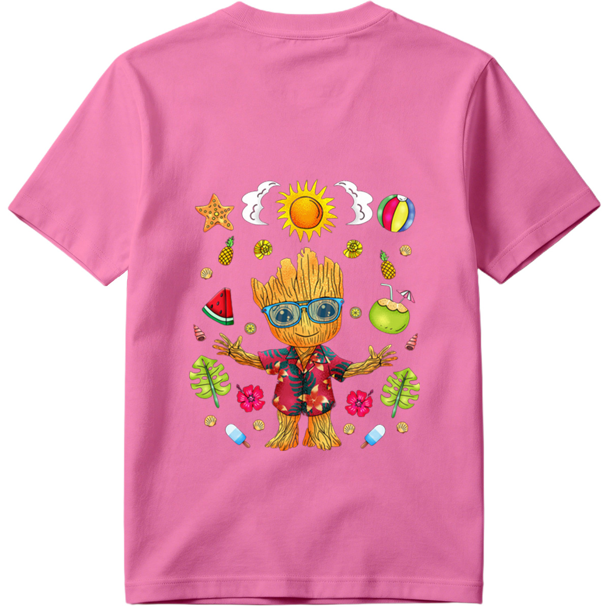 Groot in Hawaiian Shirt with Summer Elements - Tee