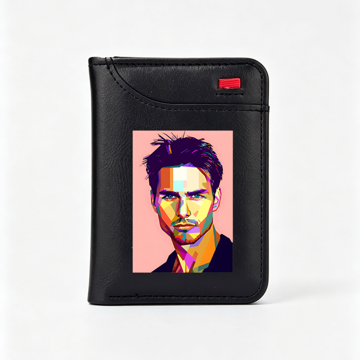 Colorful Geometric Portrait of a Man with Vibrant Facial Features - Vertical Style Wallet