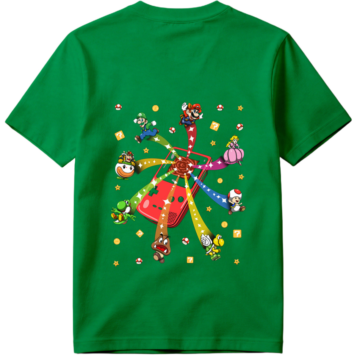 Super Mario Characters Bursting from a Game Console - Tee