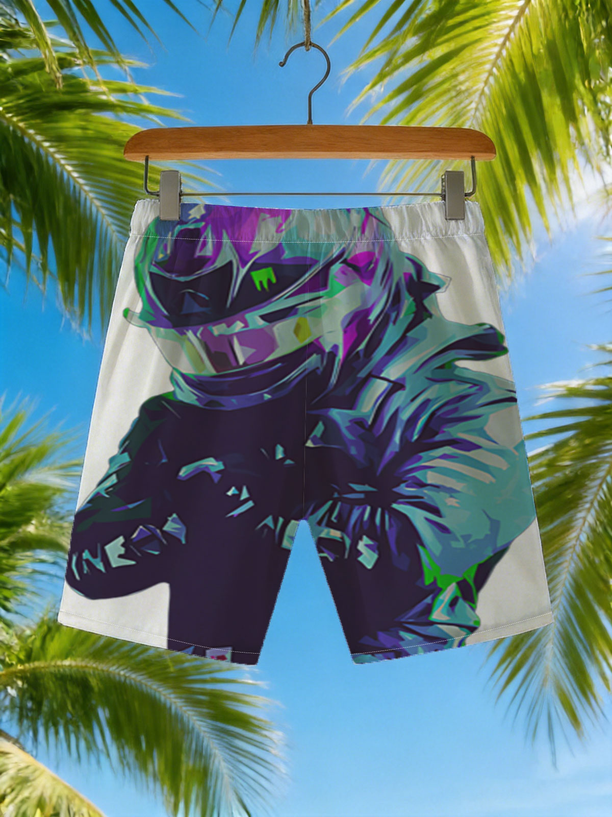 Futuristic Racer in Neon Gear -  Beach shorts