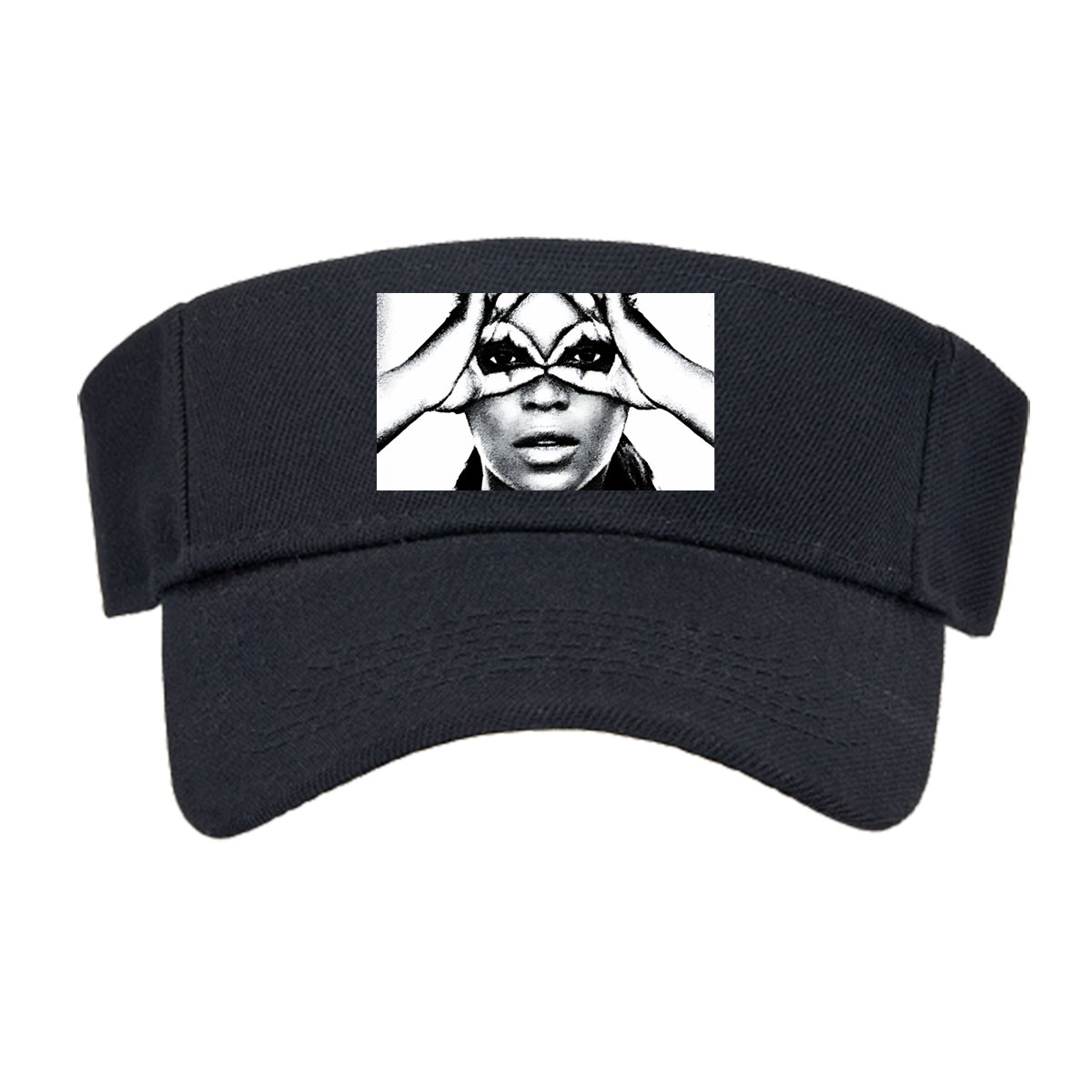 Woman with Hands Forming X Over Eyes, Dramatic Makeup, Black and White Portrait -  Visor cap