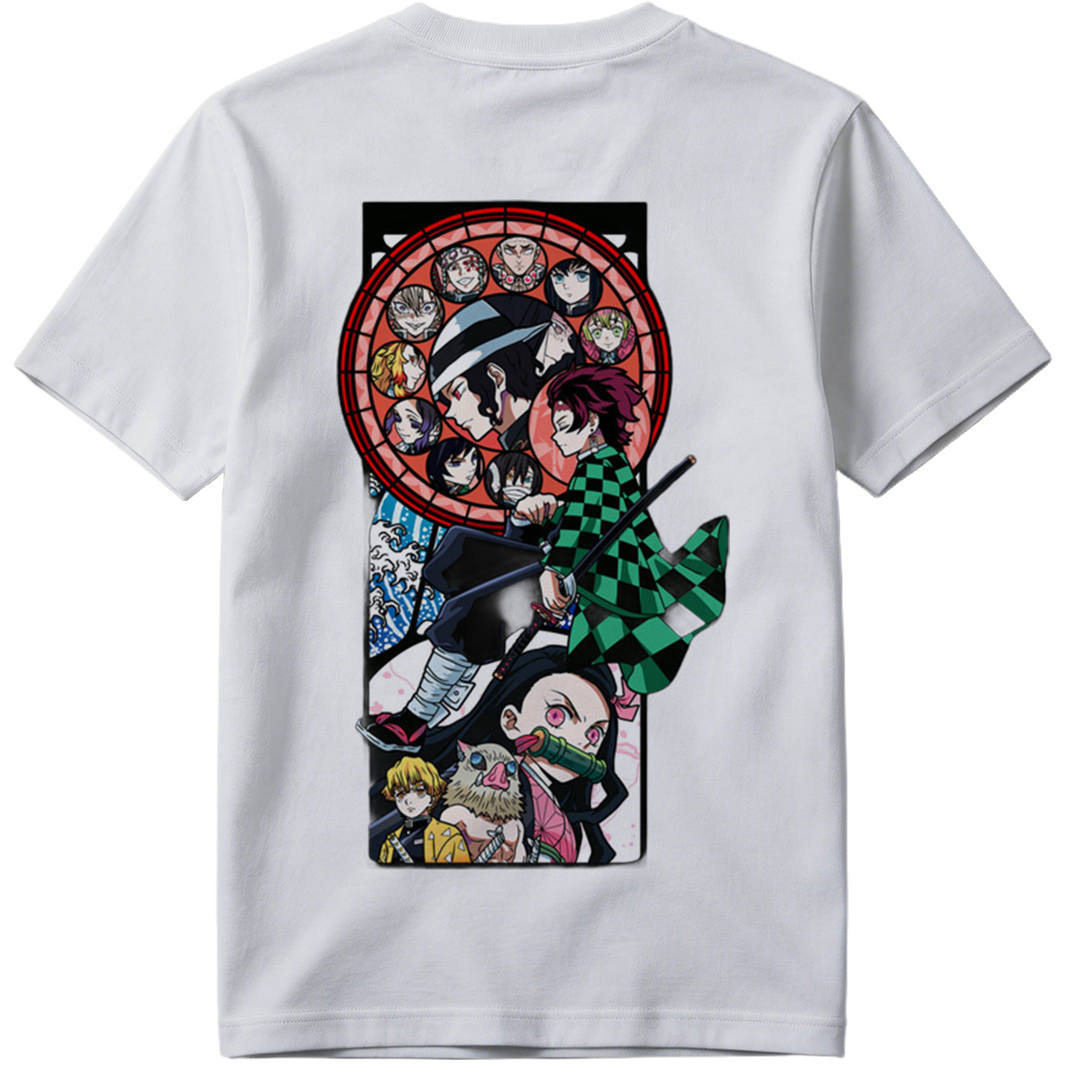 Demon Slayer: Kimetsu no Yaiba - Tanjiro, Zenitsu, Inosuke, and Hashira Characters in Stained Glass Art Style - Tee