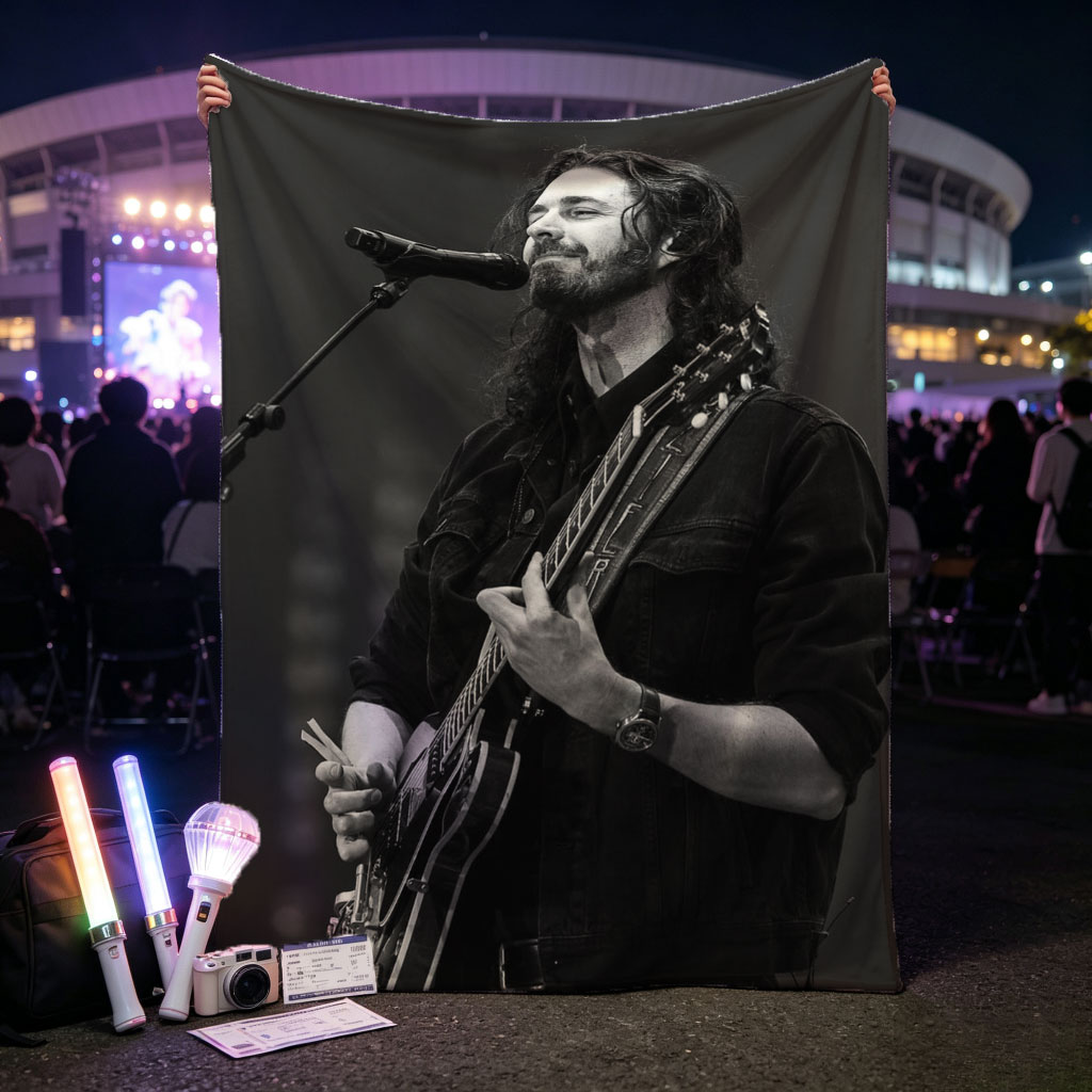 Hozier Performing Live on Stage with Electric Guitar and Microphone - Blankets