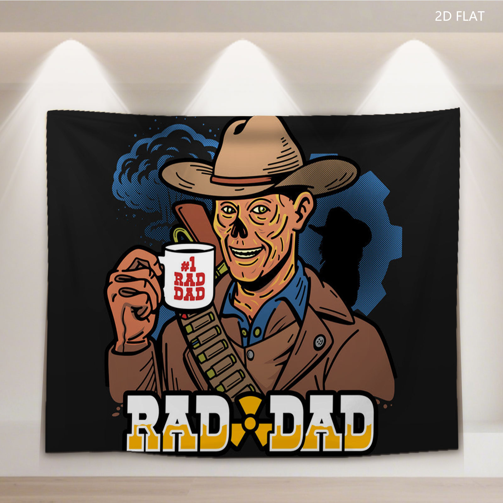 Rad Dad: #1 Rad Dad with Coffee Mug and Cowboy Hat - Tapestry