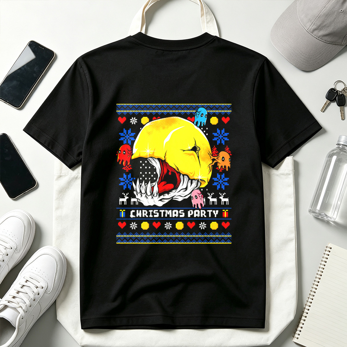 Pac-Man Christmas Party with Ghosts - Tee