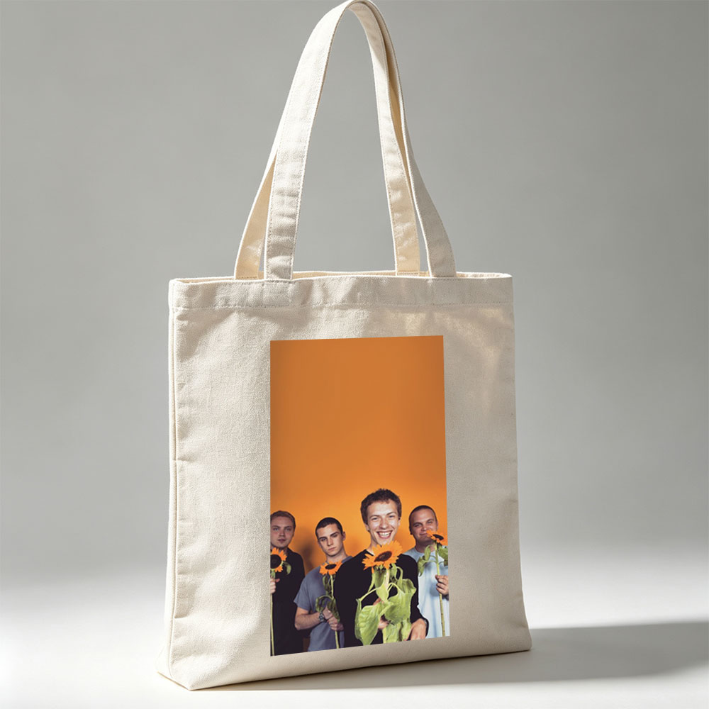 Imagine Dragons Band Members Holding Sunflowers Against Orange Background - Canvas tote bags