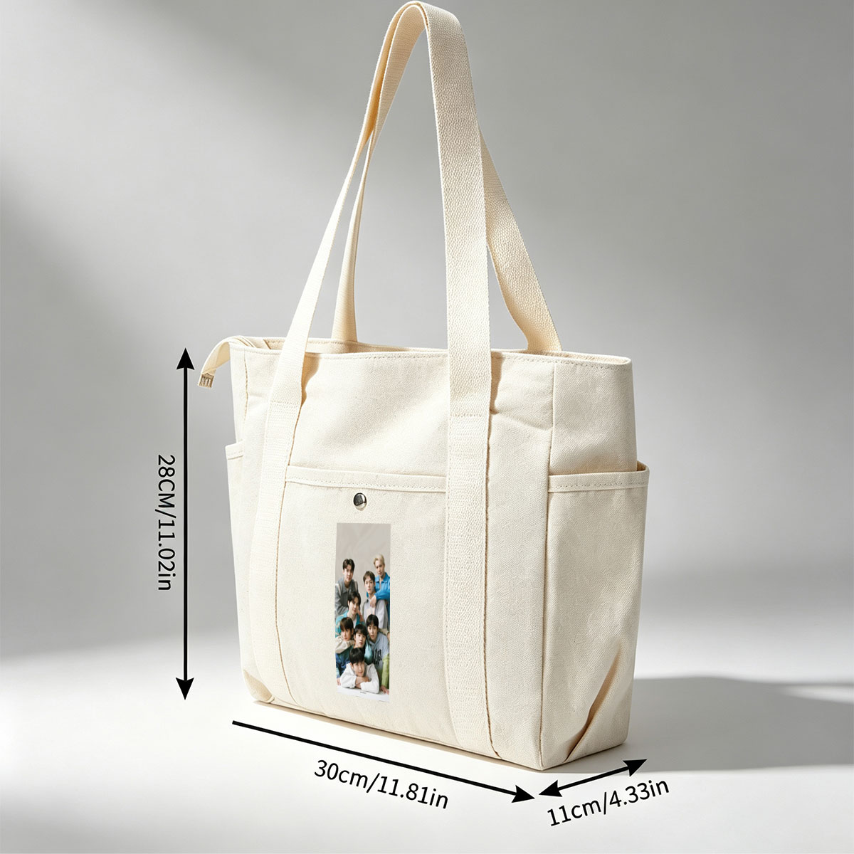 SEVENTEEN Group Photo - Members Posed Together in Casual Outfits on a Neutral Background - Multi-pocket bags