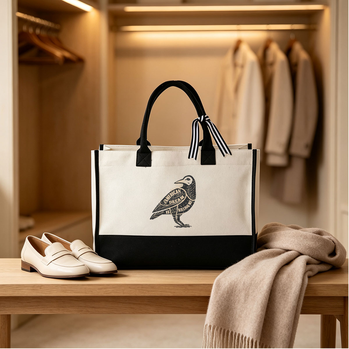 The American Dream Is Killing Me - Crow Artwork - Canvas patchwork gift tote bag
