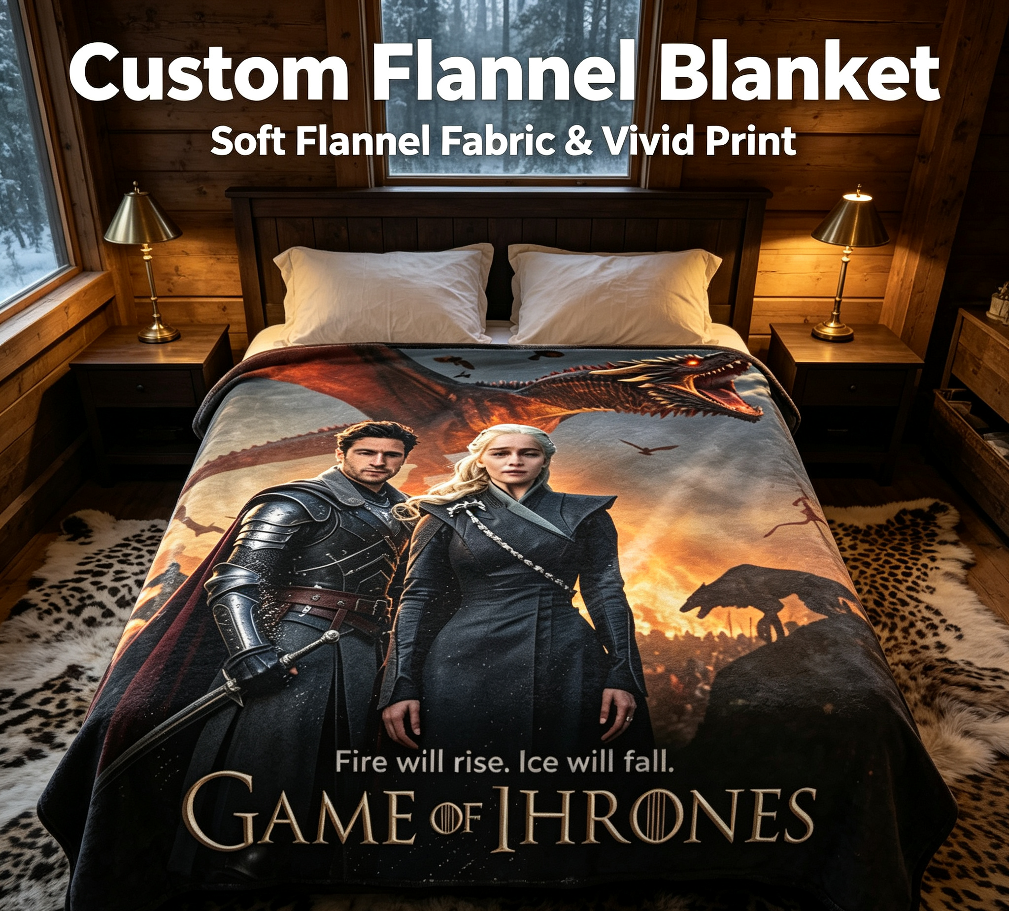 Custom Face Blanket Game of Thrones Season 9 Flannel Blanket for Couch, Bed, or Travel Perfect Gift for Fans and Collectors