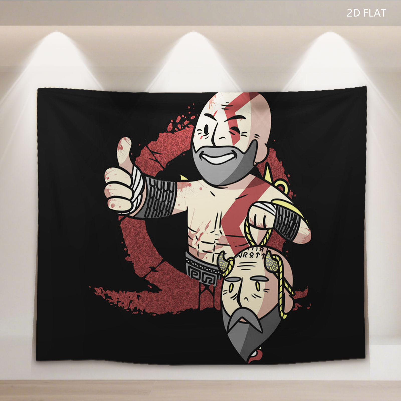 Kratos and Ares in Chibi Style, Mythological Warriors with Bold Expressions - Tapestry