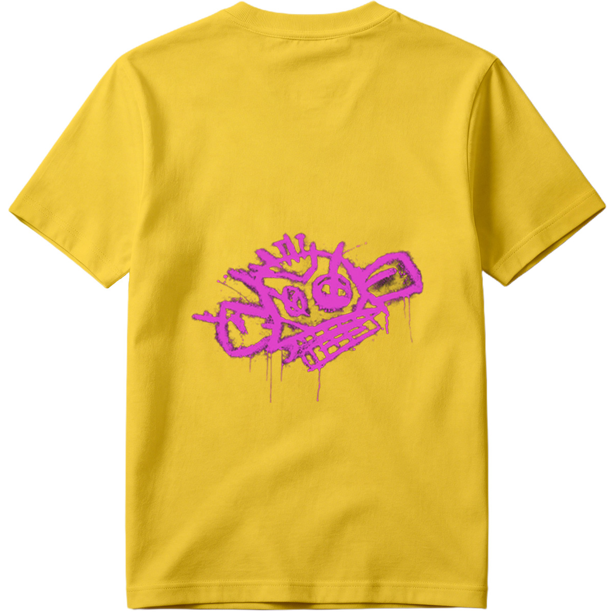 Graffiti-style pink skull with crown and crossbones on black background - Tee