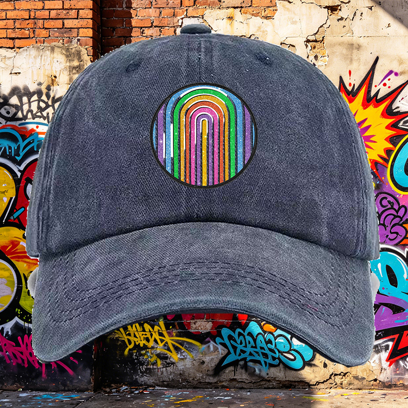 Men's Printed Washed Cap Rainbow Glitter Pattern Casual Round Neck Summer Lightweight Washed Hat for Outdoor Activities Adults