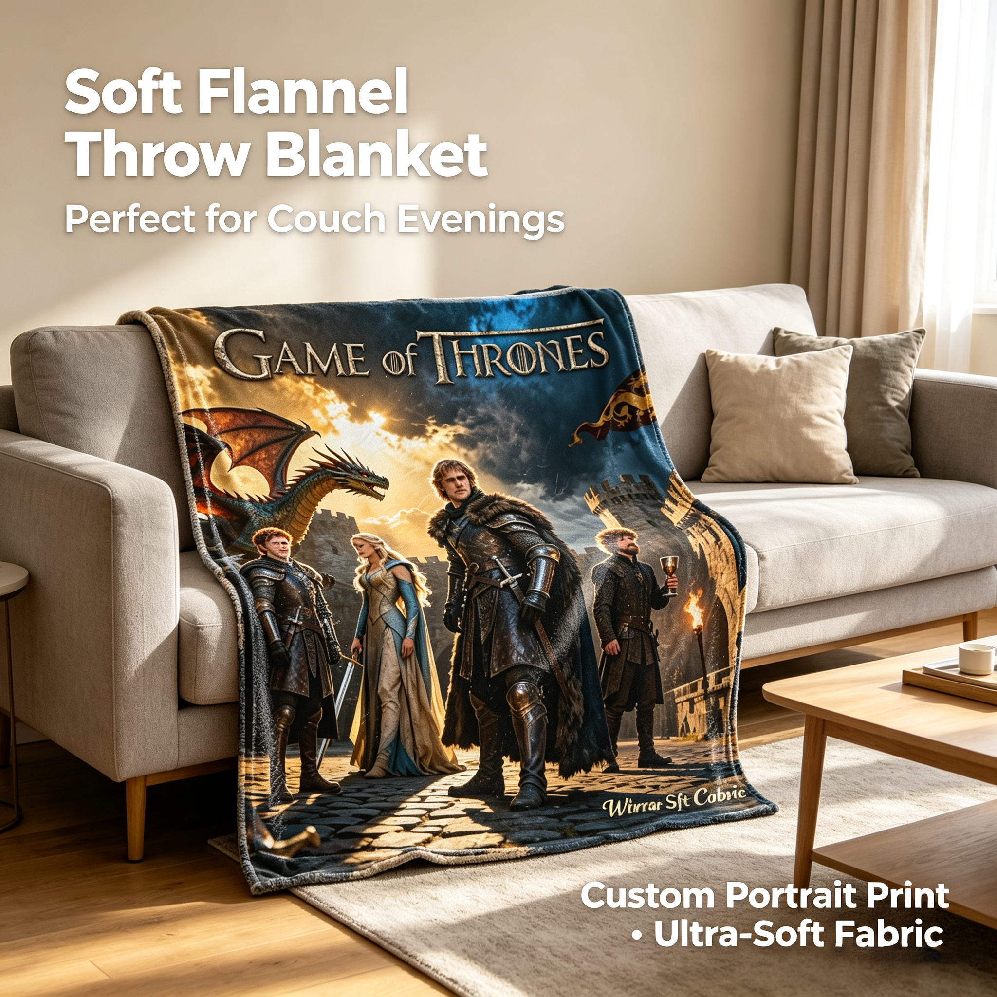 Custom Face Blanket Game of Thrones Flannel Blanket for Couch or Bed – Perfect Gift for Fans and Collectors
