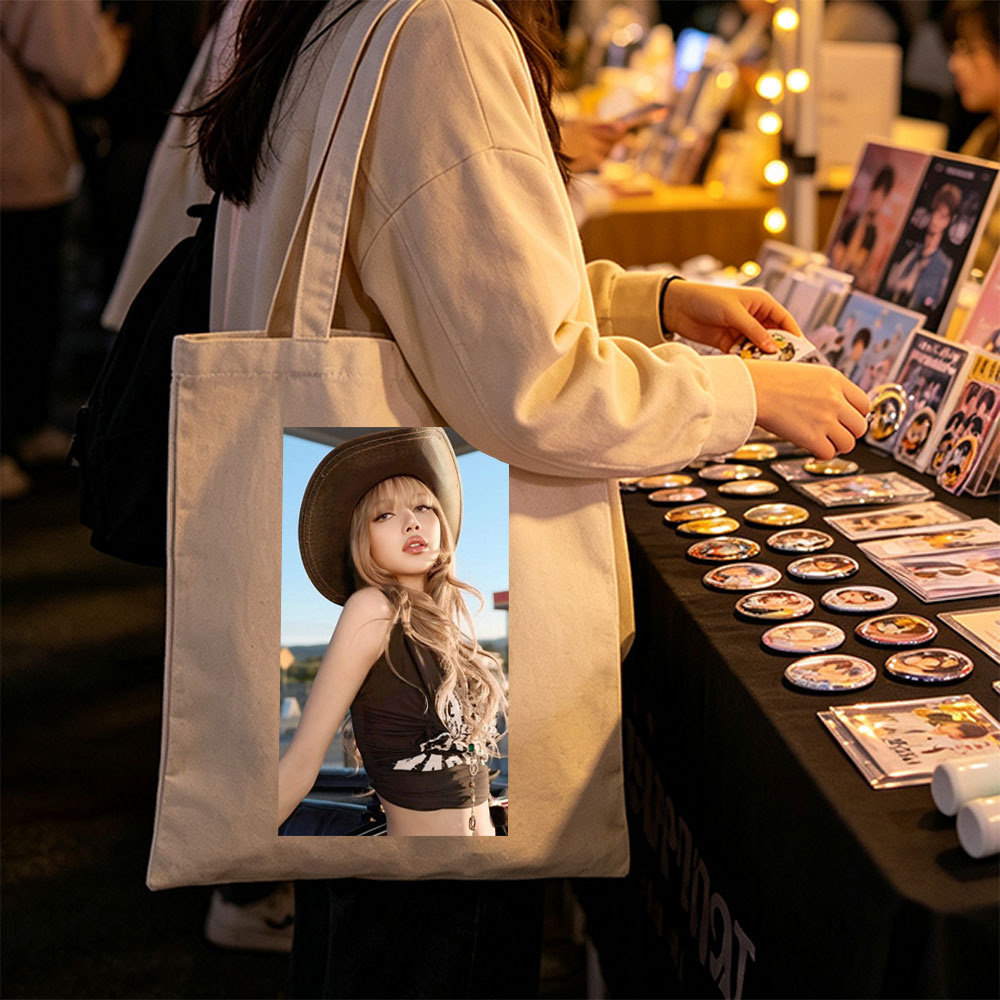 Lisa Blackpink Cowboy Hat Outfit Fashion Photo Shoot - Canvas tote bags