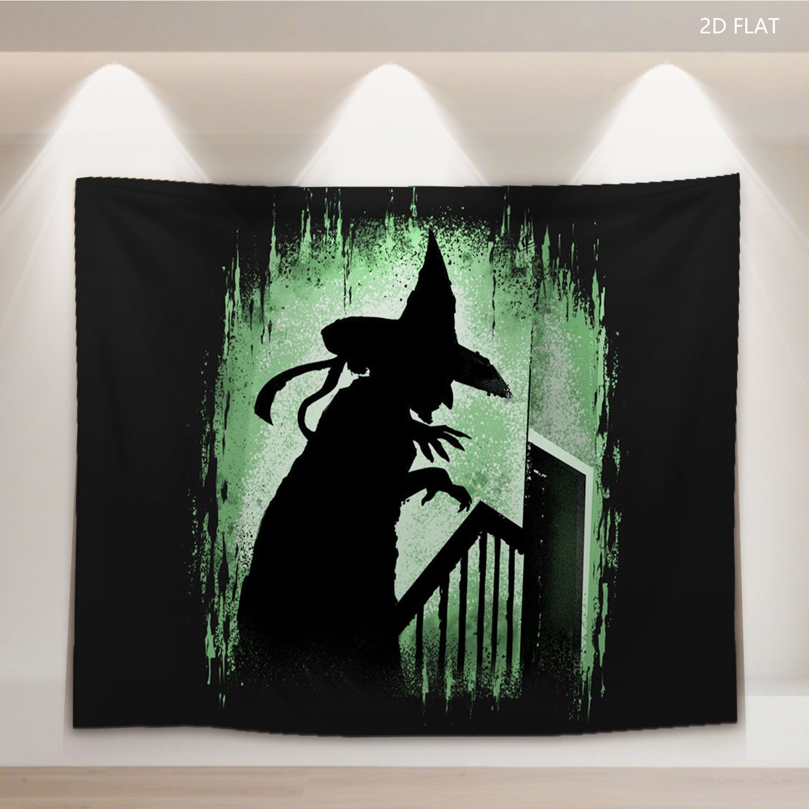 Silhouette of a Witch on Stairs in Green Glow - Tapestry
