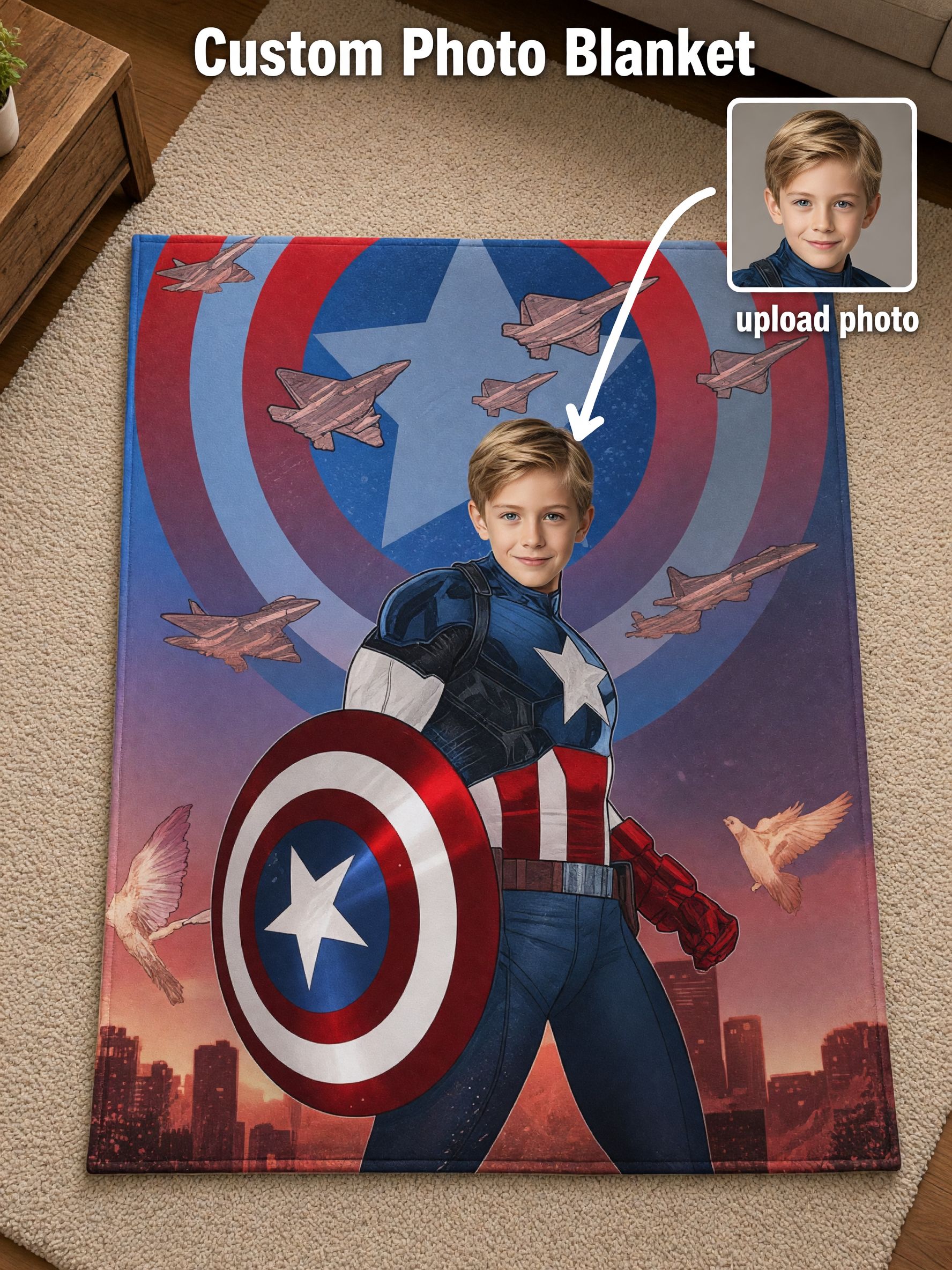 Personalized Superhero Photo Blanket Custom Face Flannel Fleece Throw Skin Friendly Warm Bed Sofa Quilt Gift