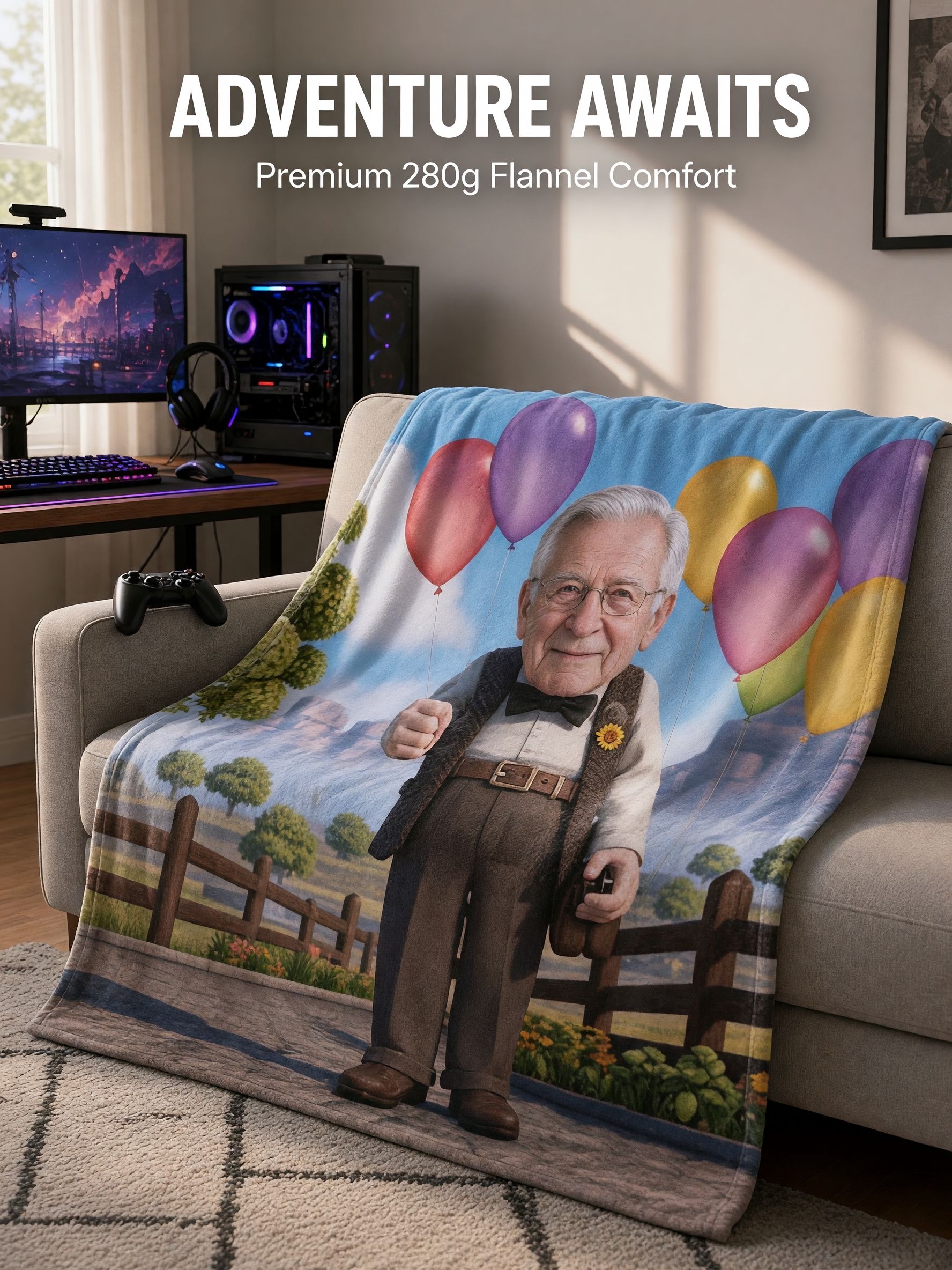 Custom Face Photo Blanket Personalized Cartoon Flannel Fleece Throw, Cozy Keepsake Gift for Bed Sofa and Travel