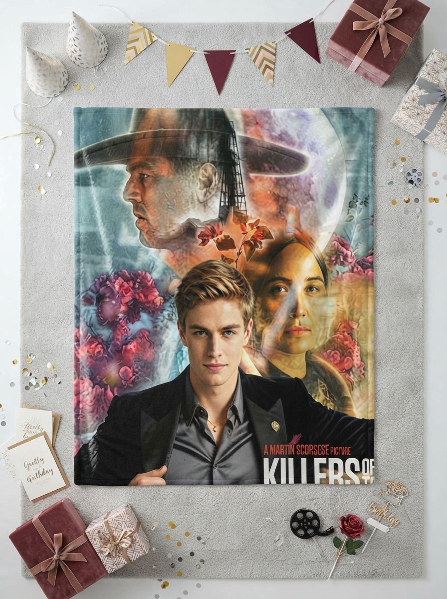 Custom Photo Face Flannel Blanket Personalized Cinematic Movie Poster Style Soft Throw Cozy Portrait Bed Blanket for
