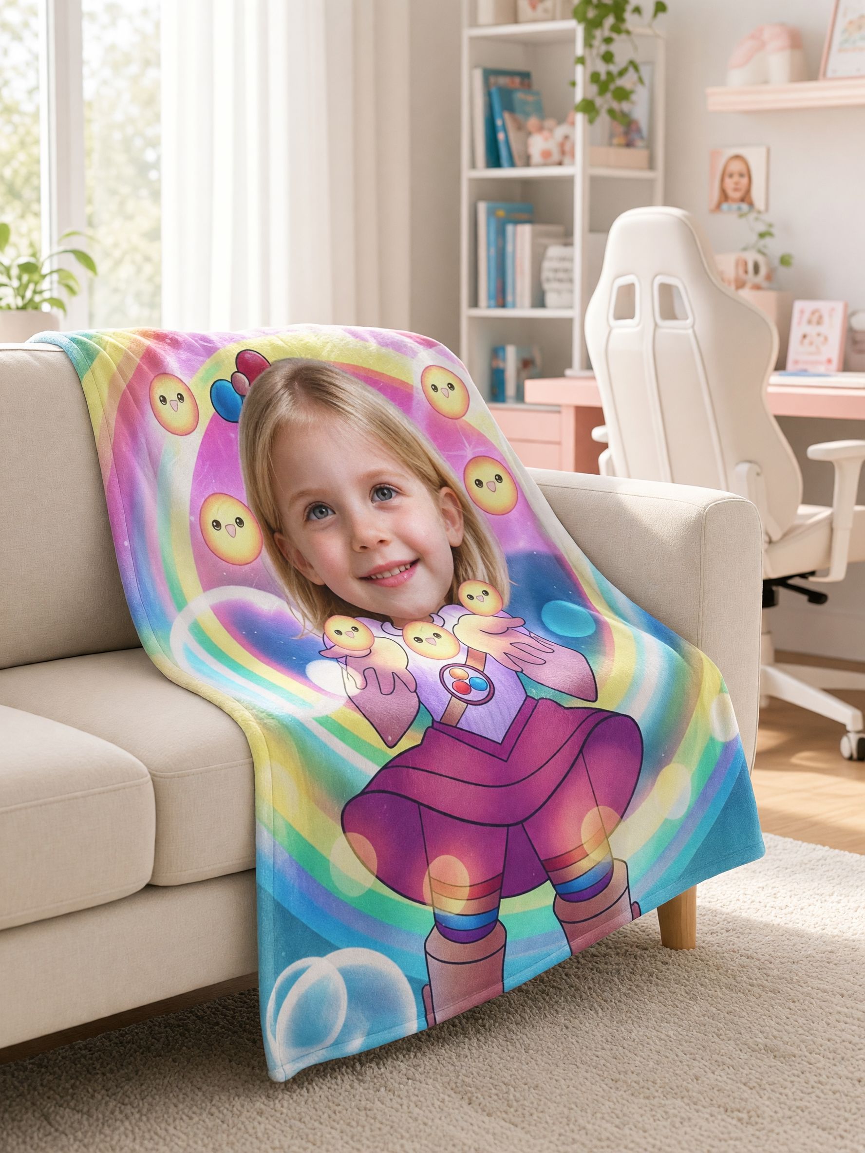 Custom Photo Blanket Personalized Face Flannel Fleece Throw Soft Rainbow Cartoon Bed Couch Wrap Ideal Gift