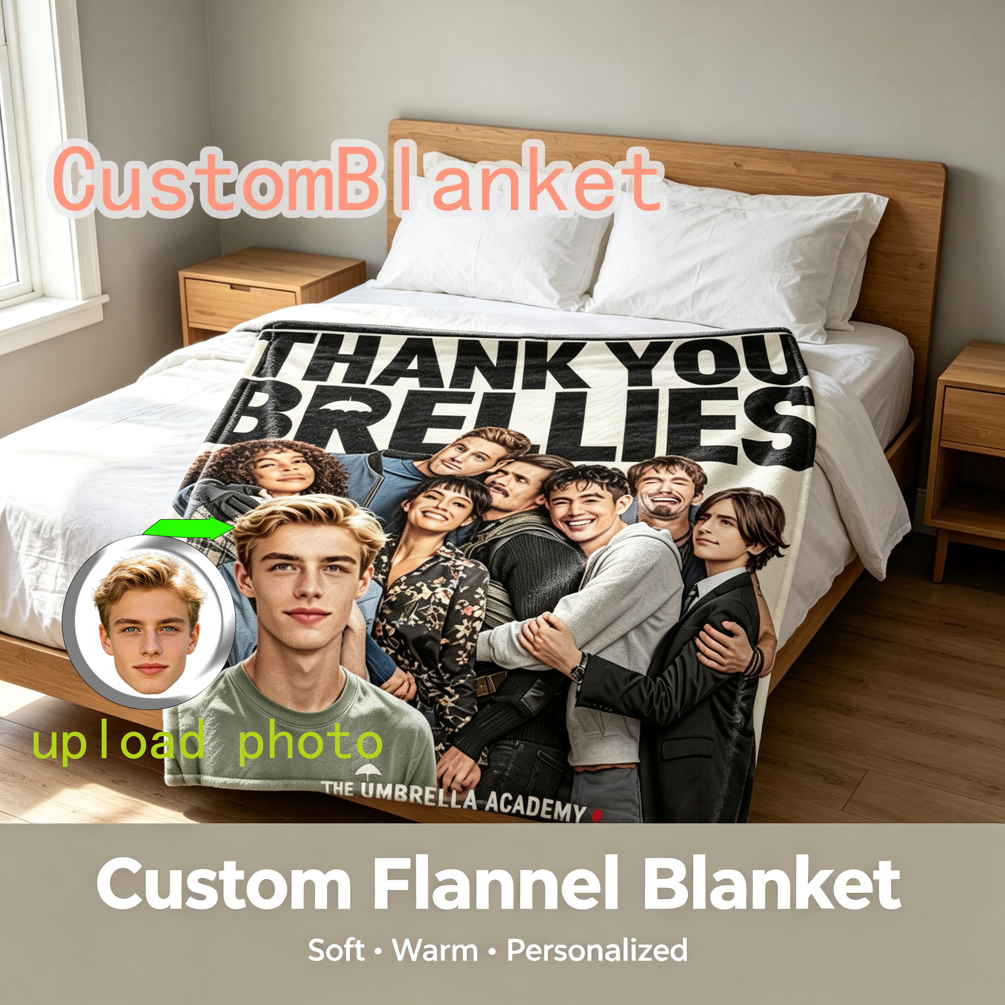 Custom Face Blanket The Umbrella Academy Flannel Blanket for Fans and Gifts – Perfect Cozy Throw for Watching Netflix Series, Ideal Birthday or Holiday Gift