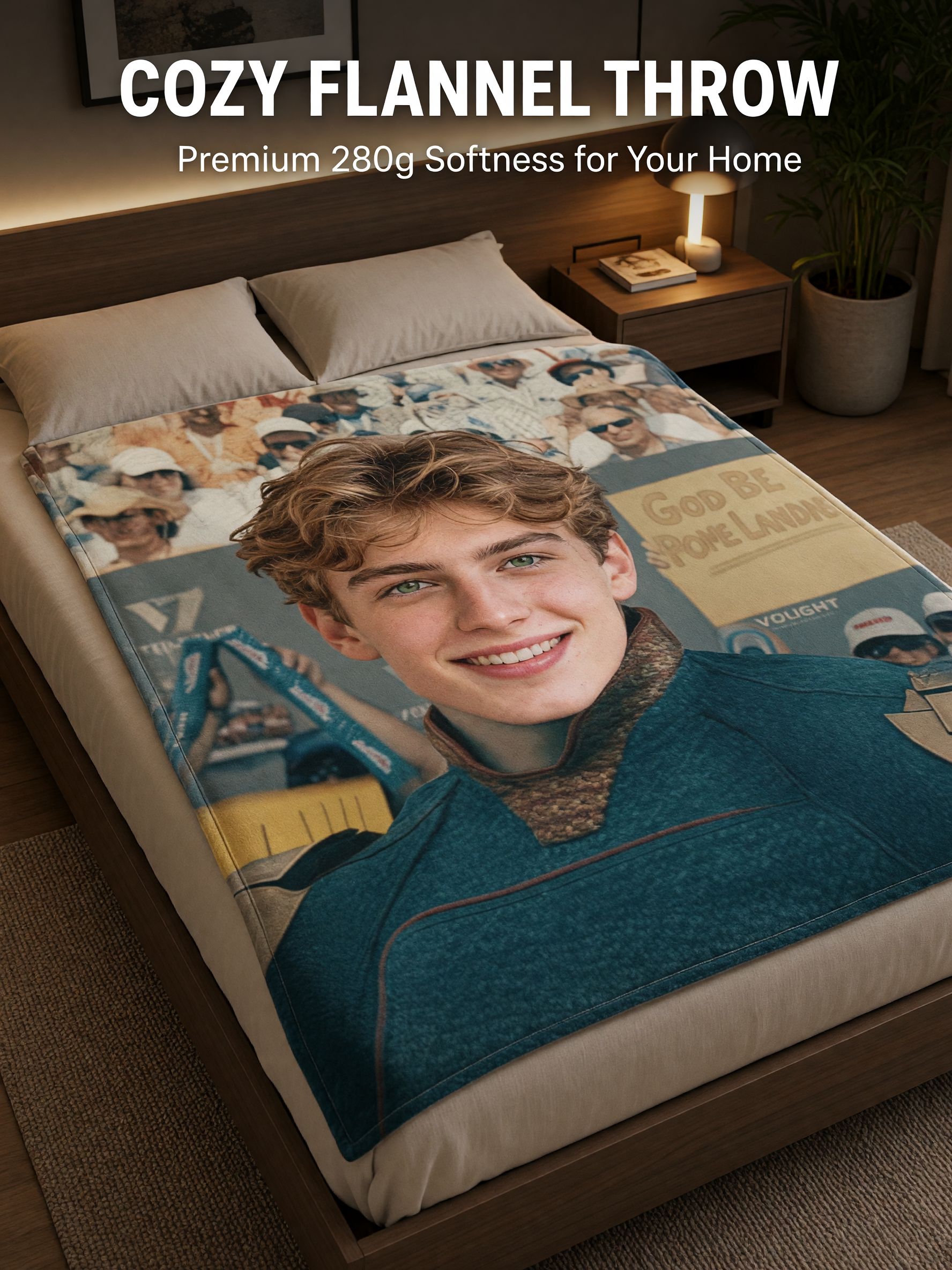 Custom Photo Face Portrait Flannel Blanket, Personalized Soft Plush Throw for Sofa Bed, Ideal Meaningful Keepsake Gift