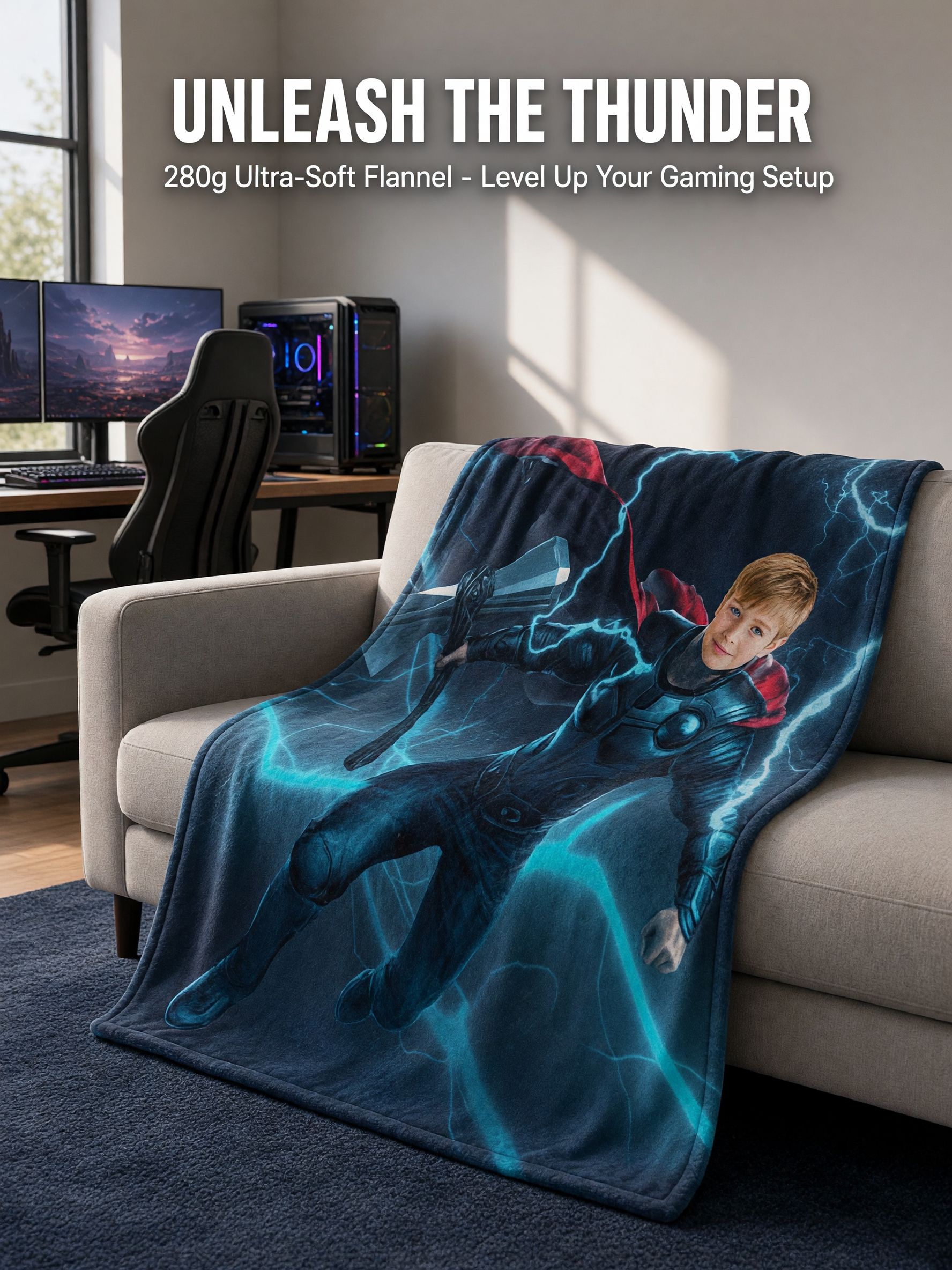 Custom Photo Face Superhero Blanket Ultra Soft Flannel Throw Bedding Ideal Personalized Gift for Kids