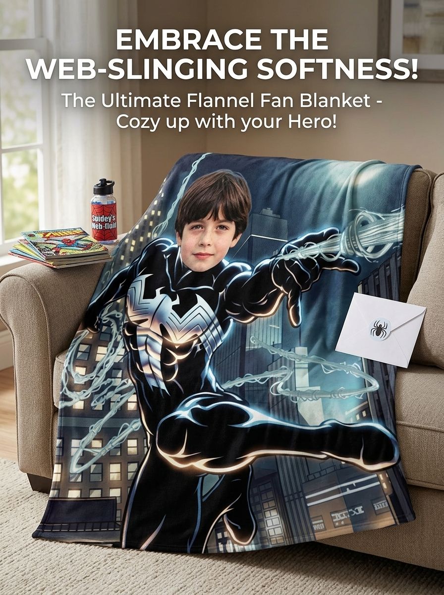 Personalized Superhero Photo Face Flannel Blanket Custom Cozy Bedding Throw Fleece Gift for Kids and Teens