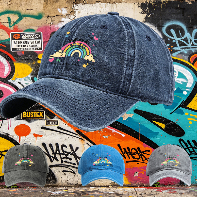 Unisex Classic Washed Hat with Rainbow and 
