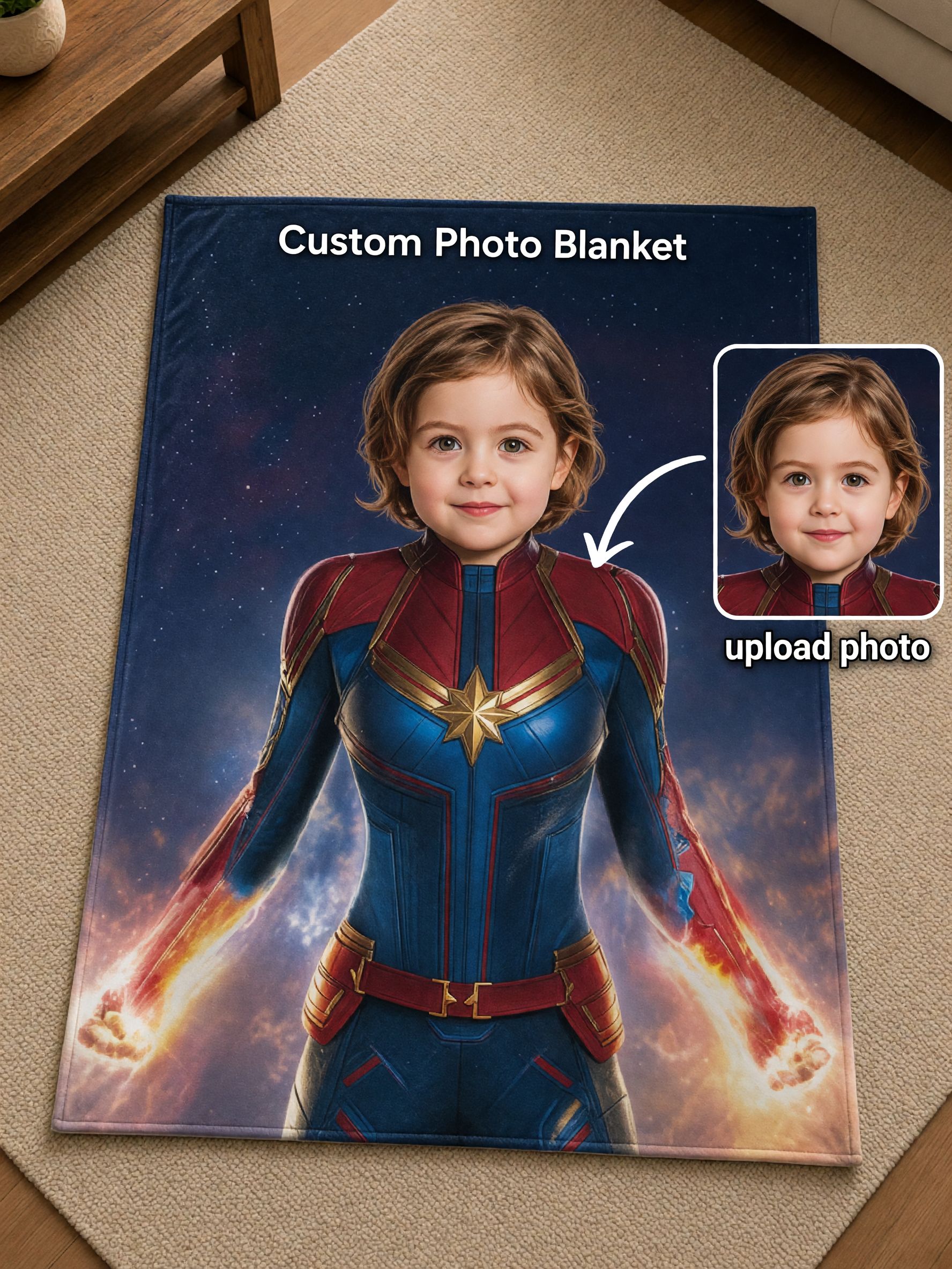 Custom Superhero Face Blanket Personalized Photo Flannel Throw Soft Cozy Bed Couch Blanket Unique Gift for Kids