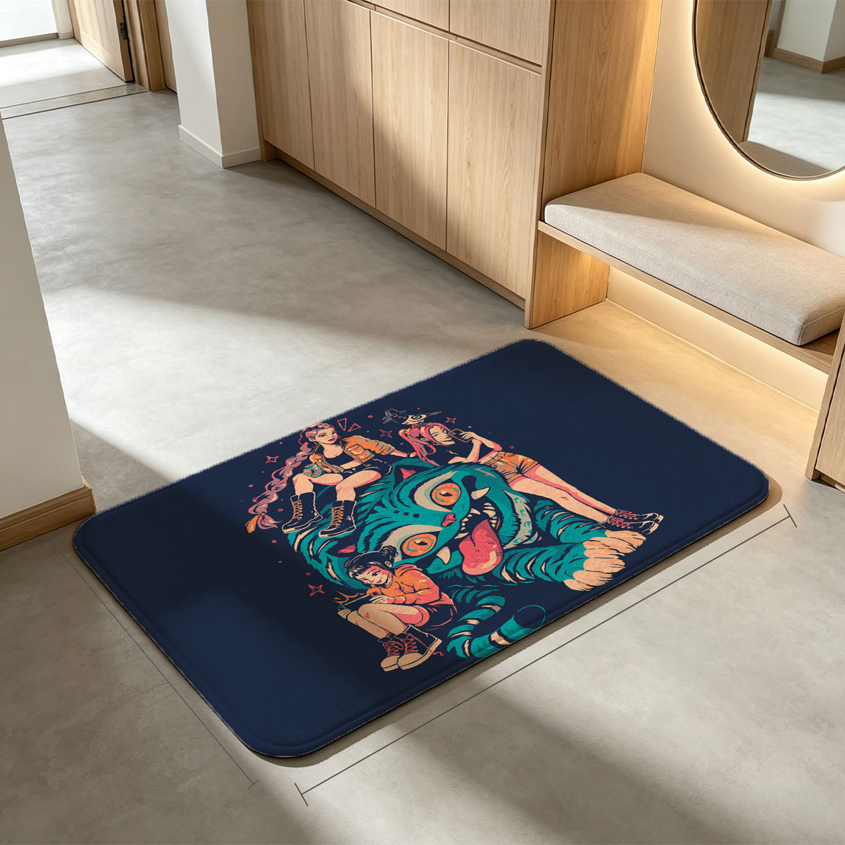 Three Girls and a Giant Cat: Urban Fantasy Adventure - Flannel floor mat