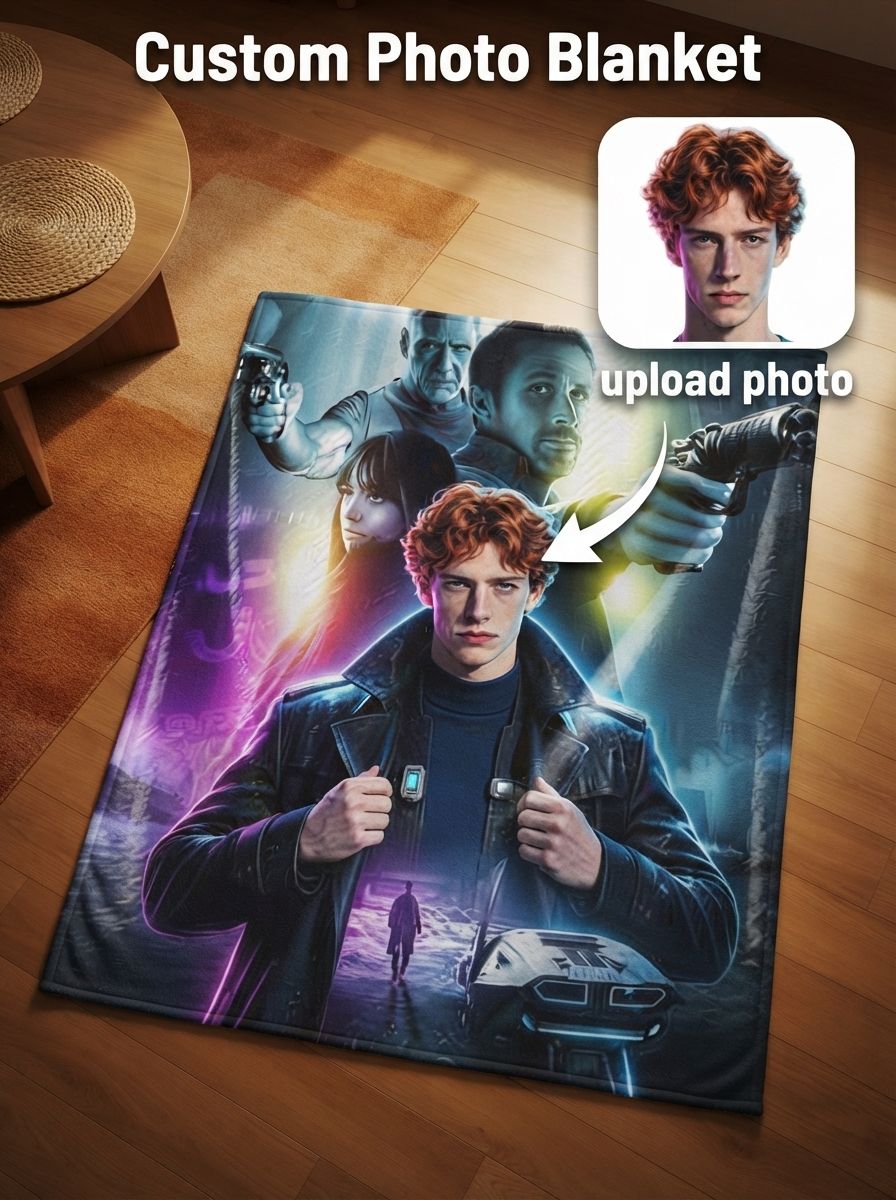 Custom Photo Face Blanket Personalized Sci-Fi Movie Character Flannel Throw Blanket for Bed Couch Sofa and Unique