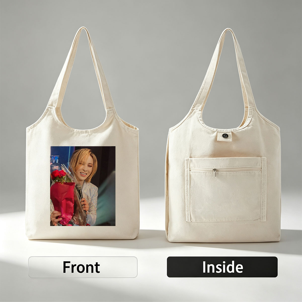 Gackt Holding Red Roses on Stage with Microphone - Canvas shoulder bags/