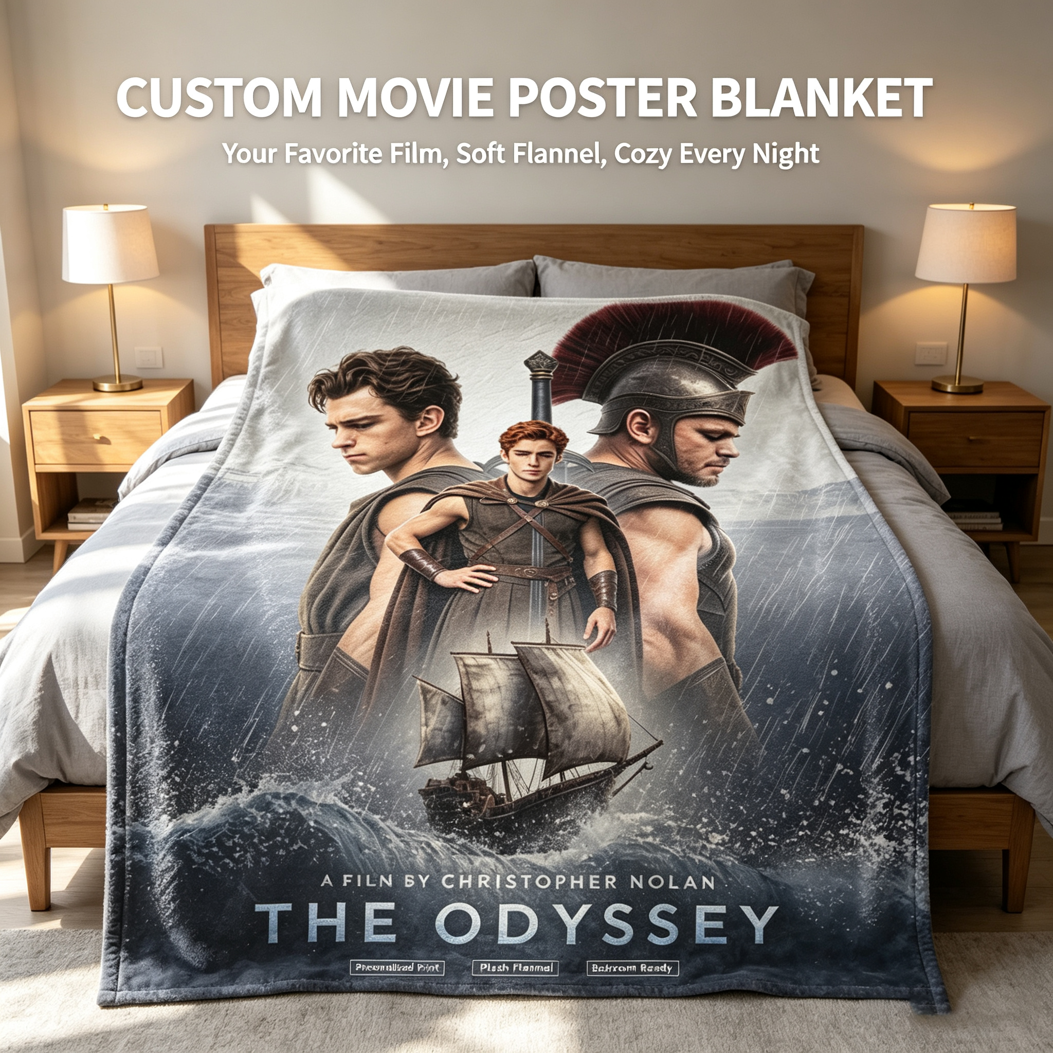 Custom Face Blanket The Odyssey Movie Character Flannel Blanket Perfect for Couch Relaxation and Movie Nights Ideal Gift or Giveaway for Fans