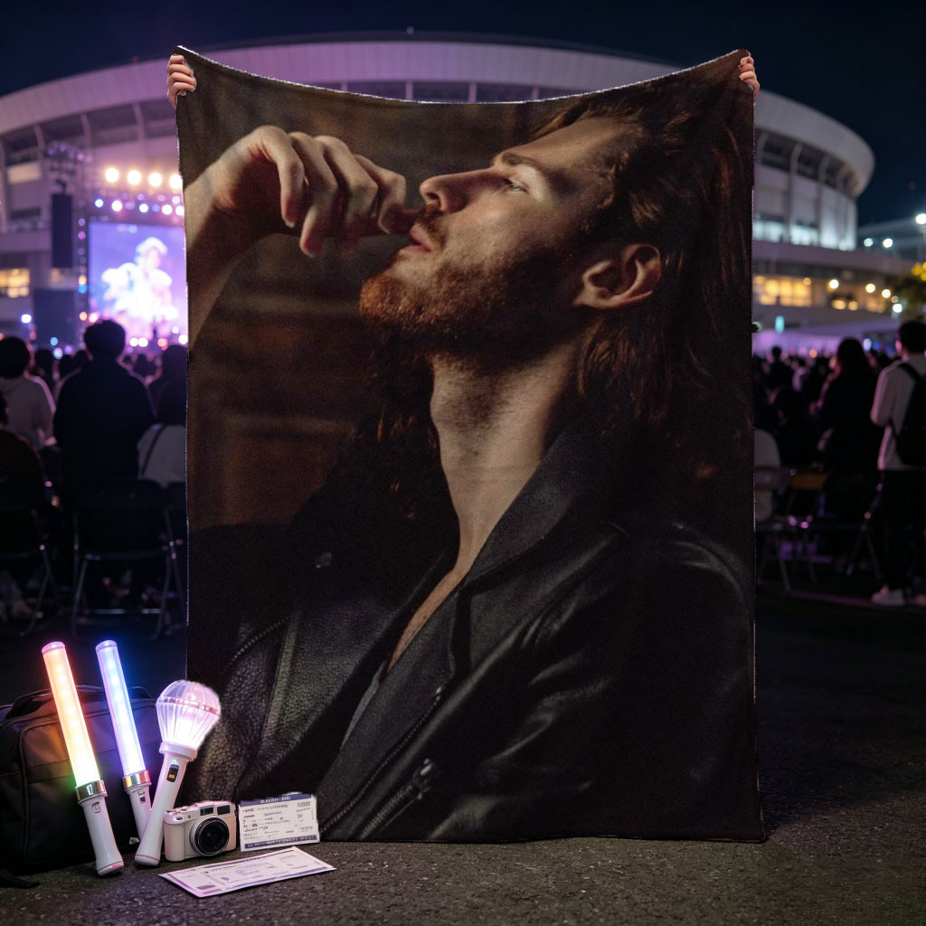 Hozier in a Moody Portrait Wearing a Leather Jacket and Gazing Upward - Blankets