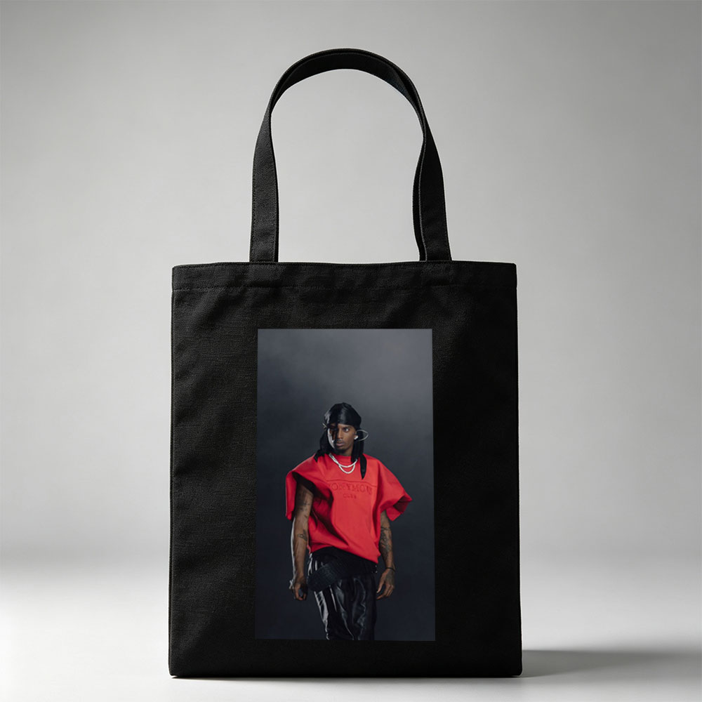Quavo in a Bold Red Look with Leather Pants and Statement Jewelry - Canvas tote bags
