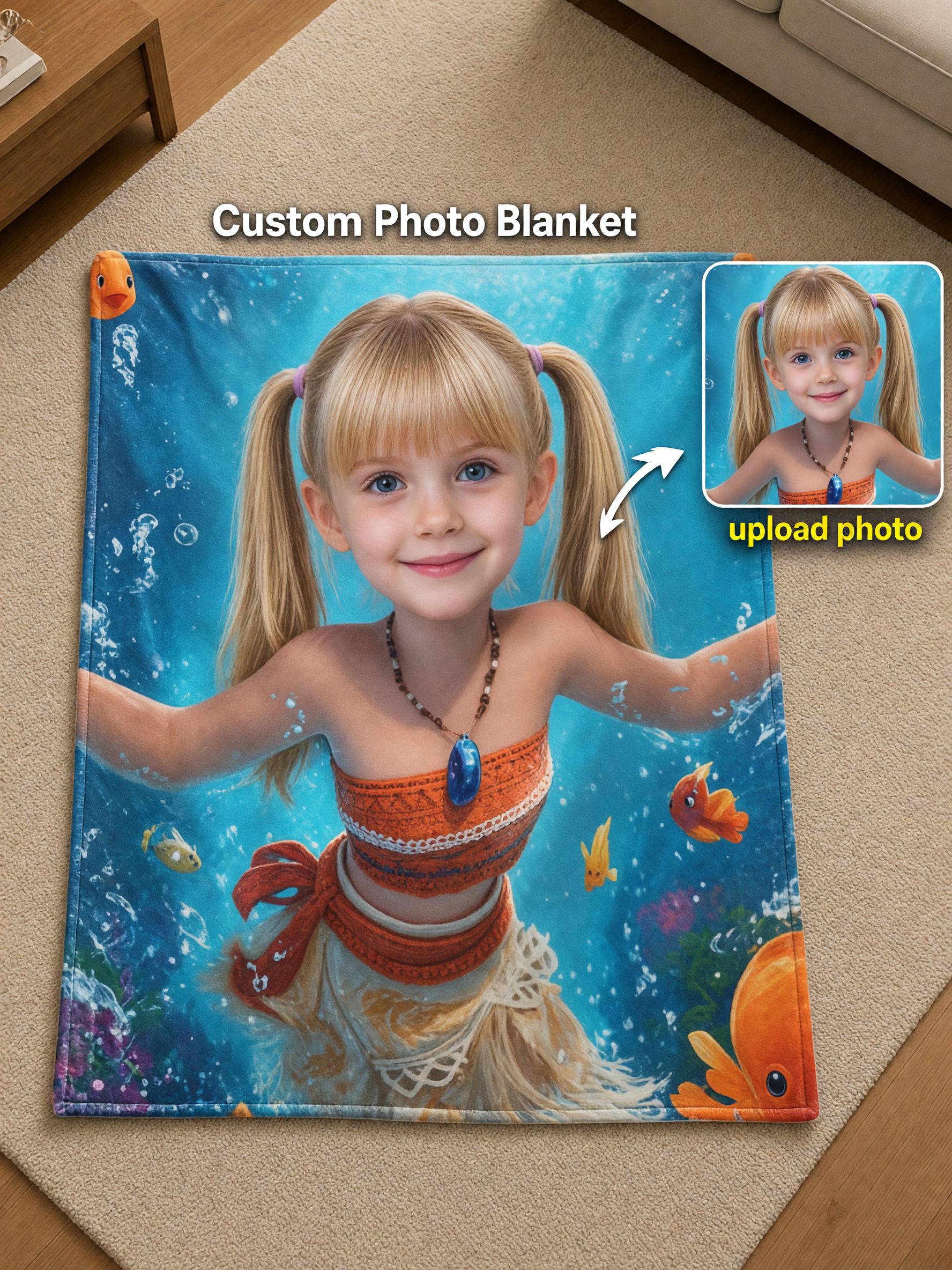 Custom Face Photo Blanket, Flannel Fleece Ocean Adventure Throw, Ideal Personalized Gift for Kids and Family