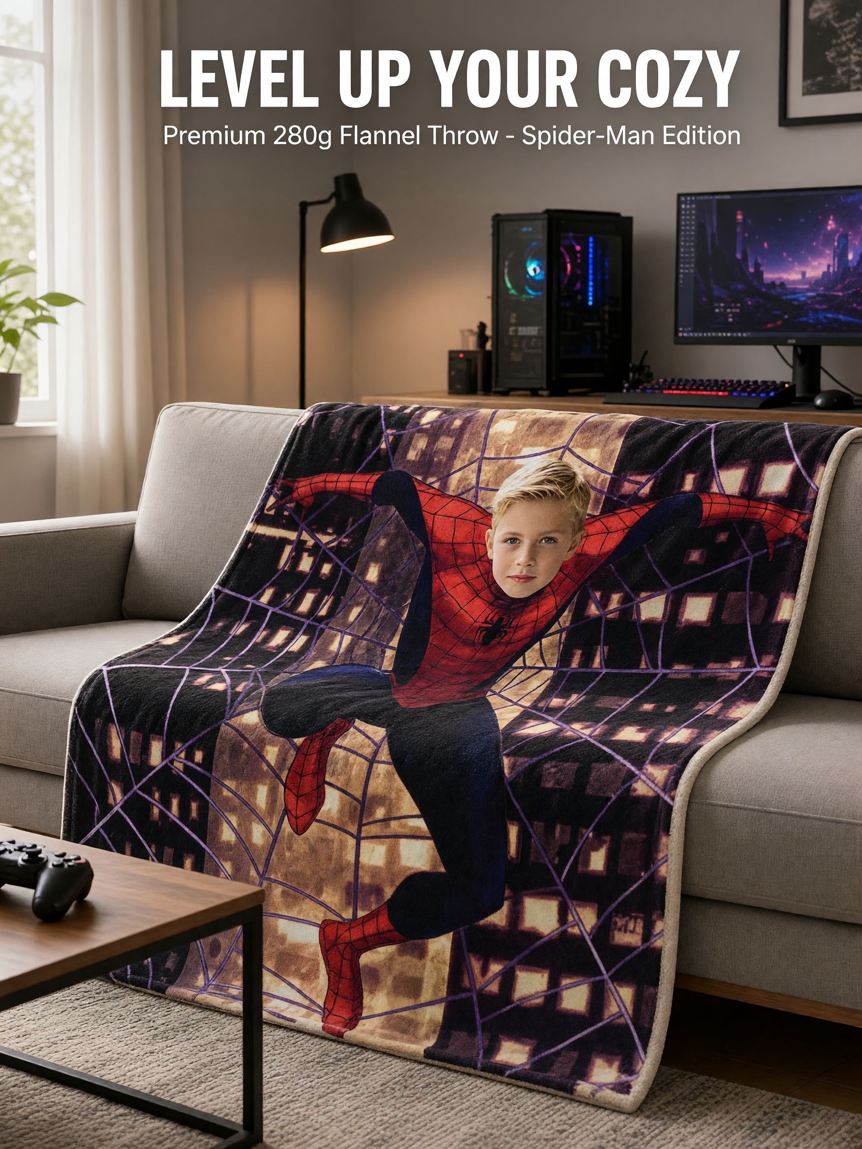 Custom Superhero Face Photo Blanket Ultra Soft Flannel Fleece Throw Personalized Gift for Kids Couch Bed