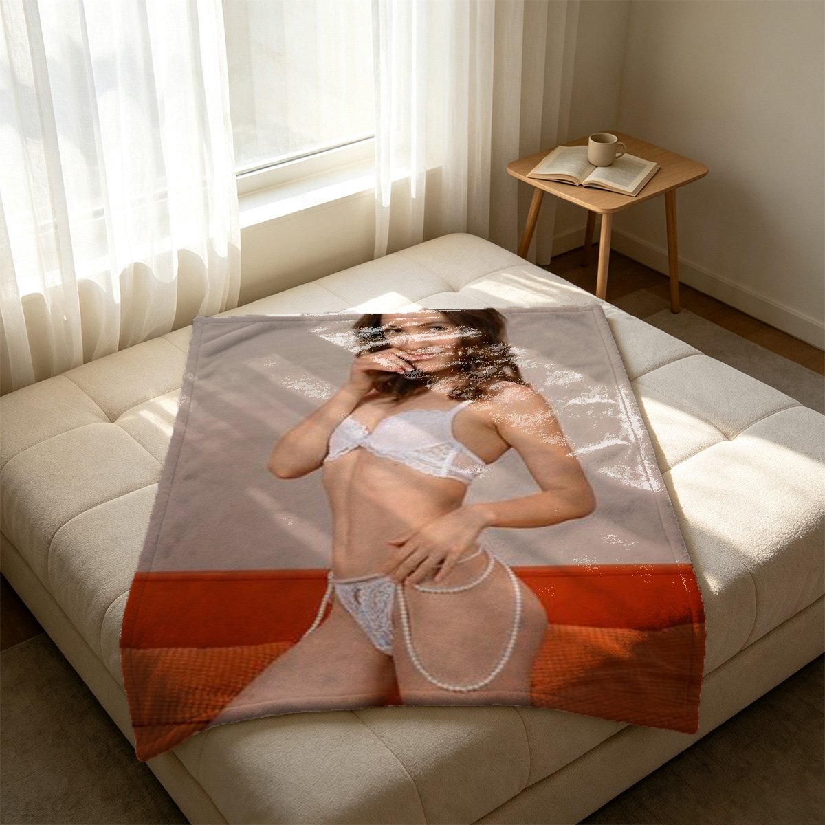 Nude Woman Hanging from Tree Branch at Sunset - Blanket