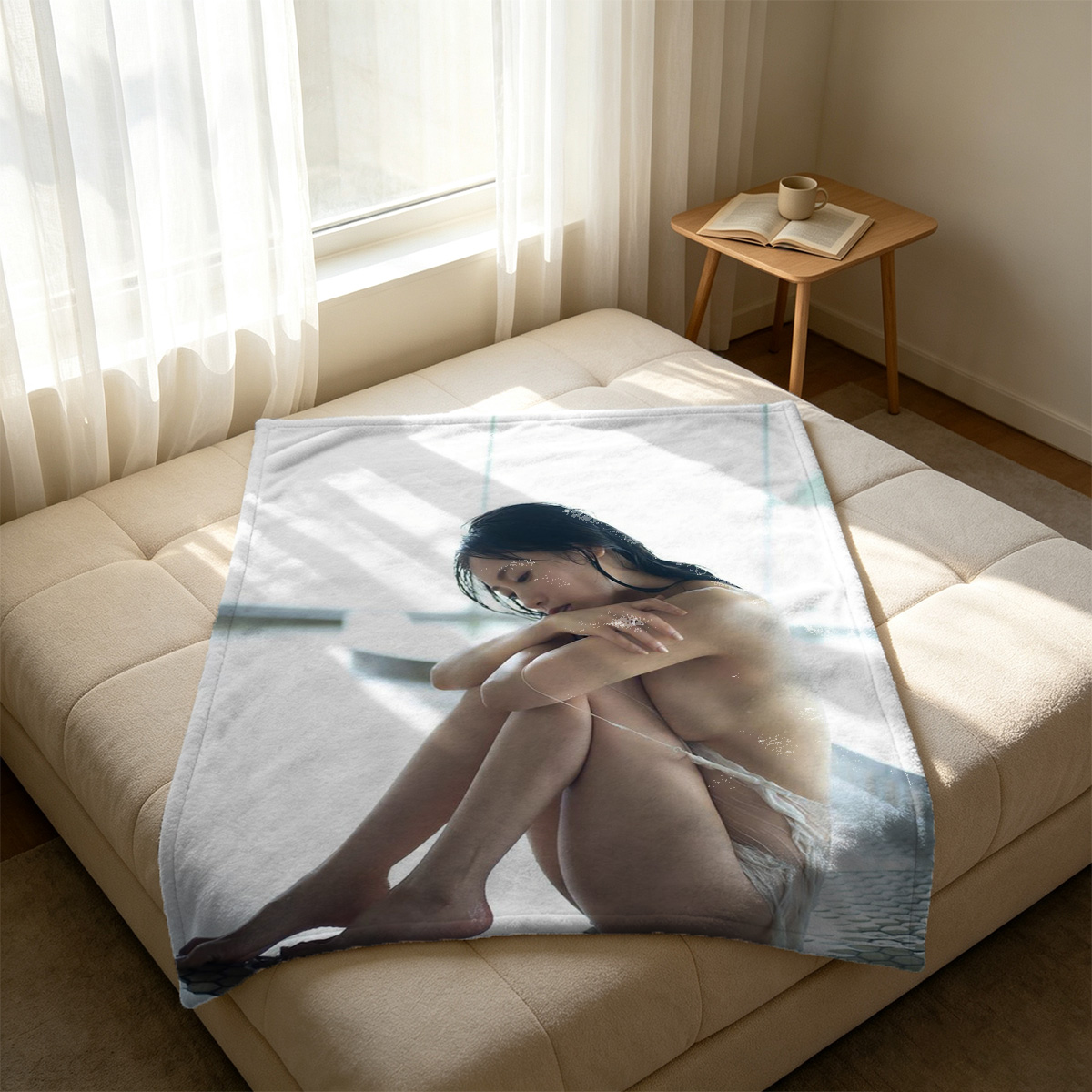 2B Maid Squatting with Serving Tray - Blanket