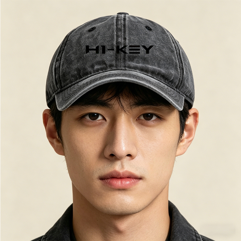 Unisex Classic Washed Cap with HI-KEY Logo Print - Casual Streetwear Hat for Outdoor Activities, Perfect for Urban Style Lovers and Fashion Enthusiasts
