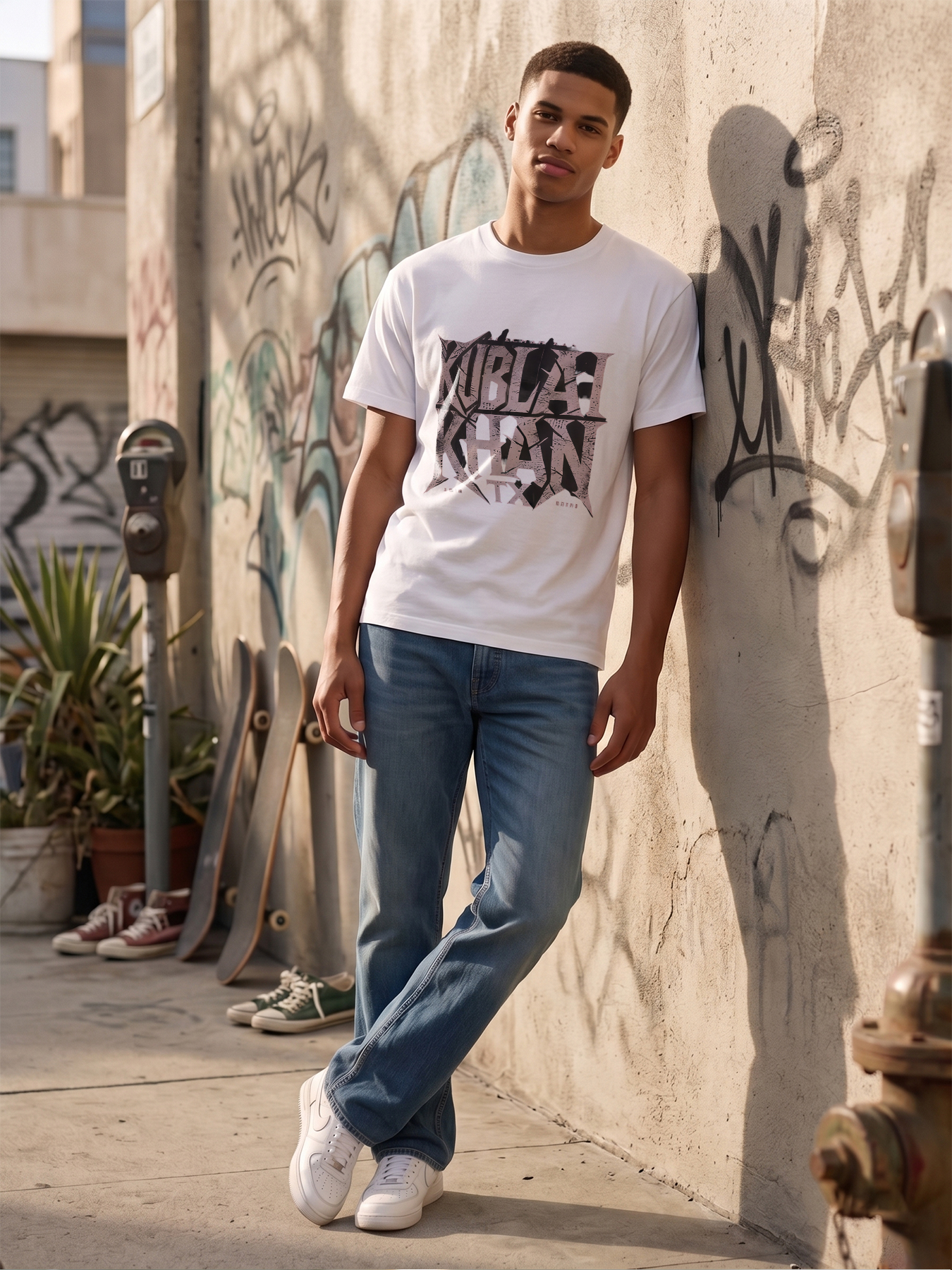 Men's Printed T-Shirt Kublai Khan TX Gothic Font Design Casual Round Neck Summer Lightweight Breathable Short Sleeve Tee for Streetwear Fashion Lovers and History Enthusiasts