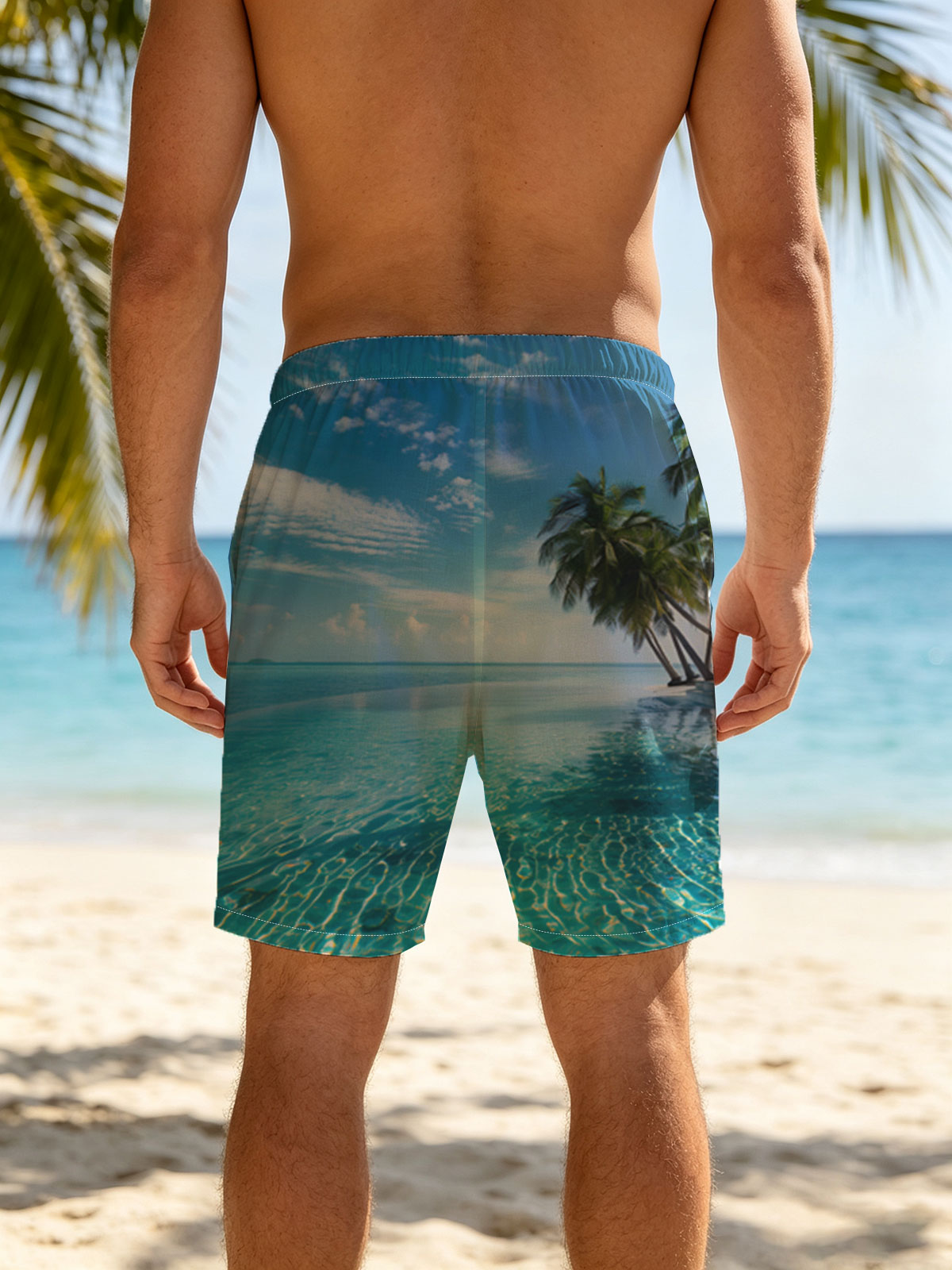 Infinite Pool Meets Azure Sea Under Palm Trees -  Beach shorts