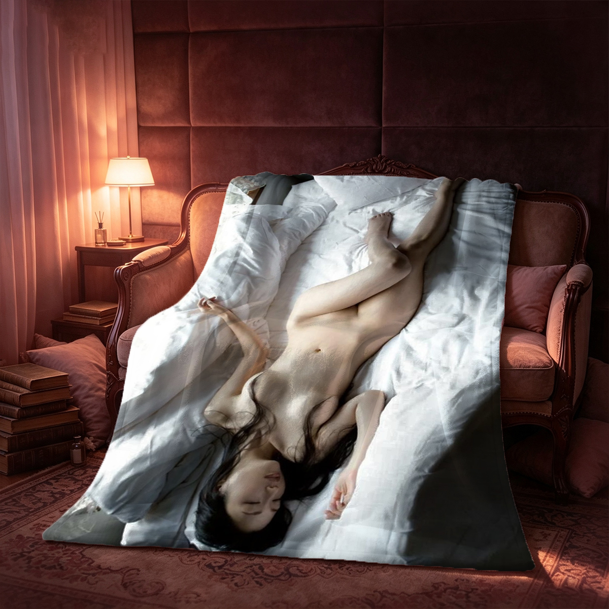 Nude Asian Woman with Sushi on Body (Nyotaimori) - Blanket